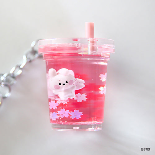 BT21 Cherry Blossom Cooky Keychain - Cute Korean Character Waterproof Key Ring for BTS Fans - Perfect for Backpacks, Gift Giving & K-Pop Collections