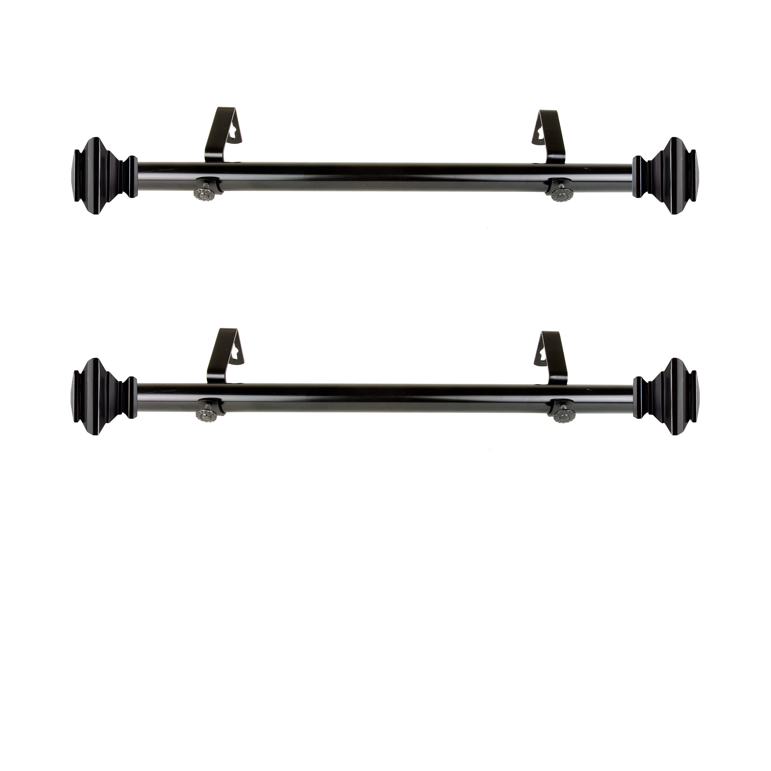 Faye 1 Inch Side Curtain Rod Set of 2 - Adjustable 12 to 20 Inches - Black Metal Window Curtain Rod for Bedroom, Living Room & Dorm Room Decor