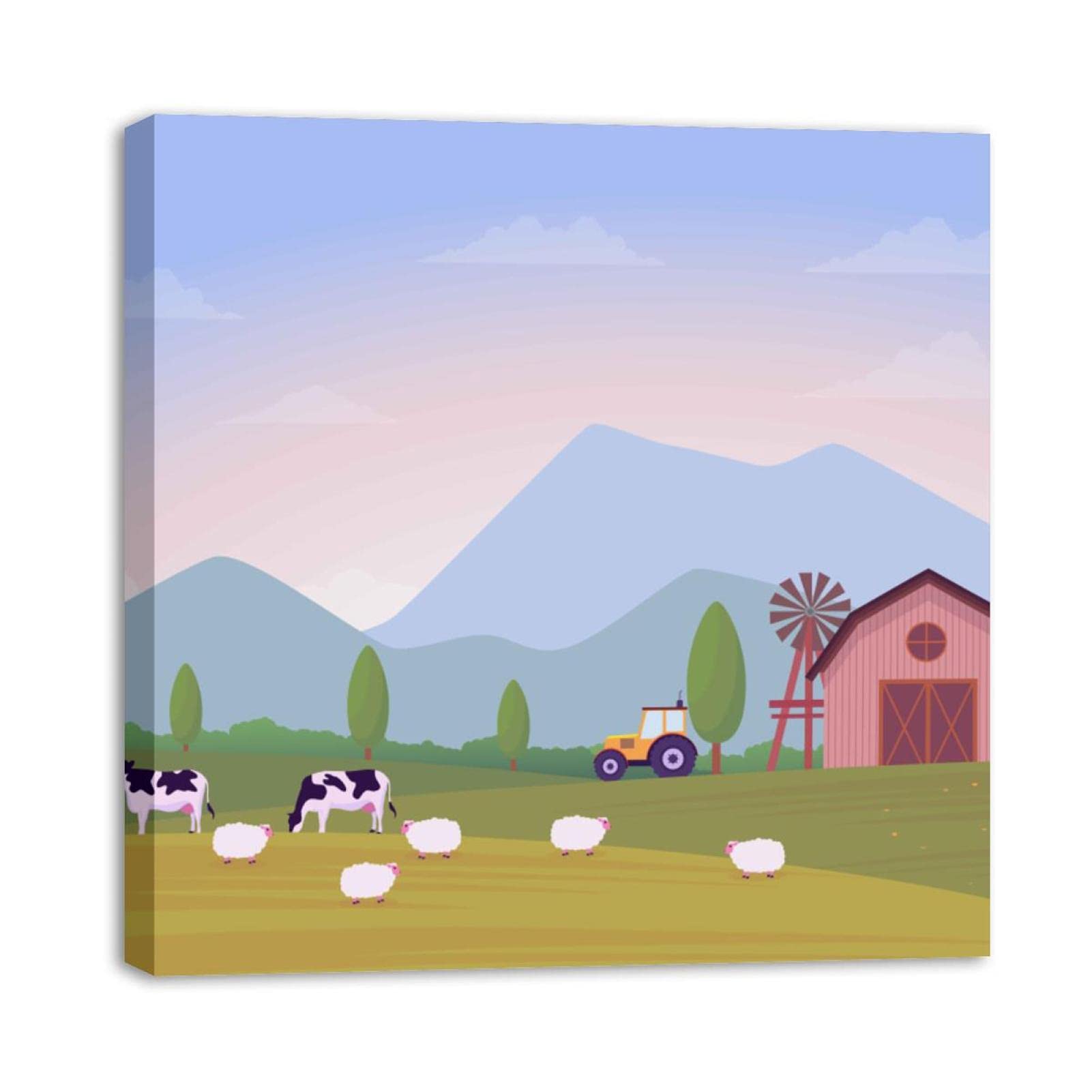 Farm Landscape Oil Painting on Canvas - Framed Wall Art for Living Room, Bedroom, Office Decor | Rustic Countryside Scenery Home Decoration | Perfect for Farmhouse, Cottage & Modern Interior Design