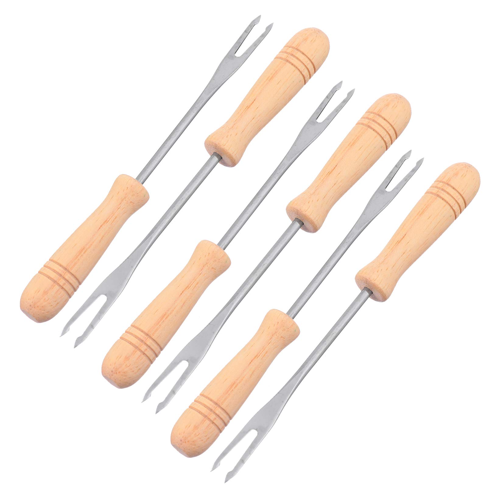 Hemoton 6-Piece Stainless Steel Corn Forks Set with Wooden Handle - Perfect for Cheese Fondue, BBQ Skewers, Hot Pot, Marshmallow Roasting & Grilling - Ideal for Picnics, Camping & Outdoor Dining