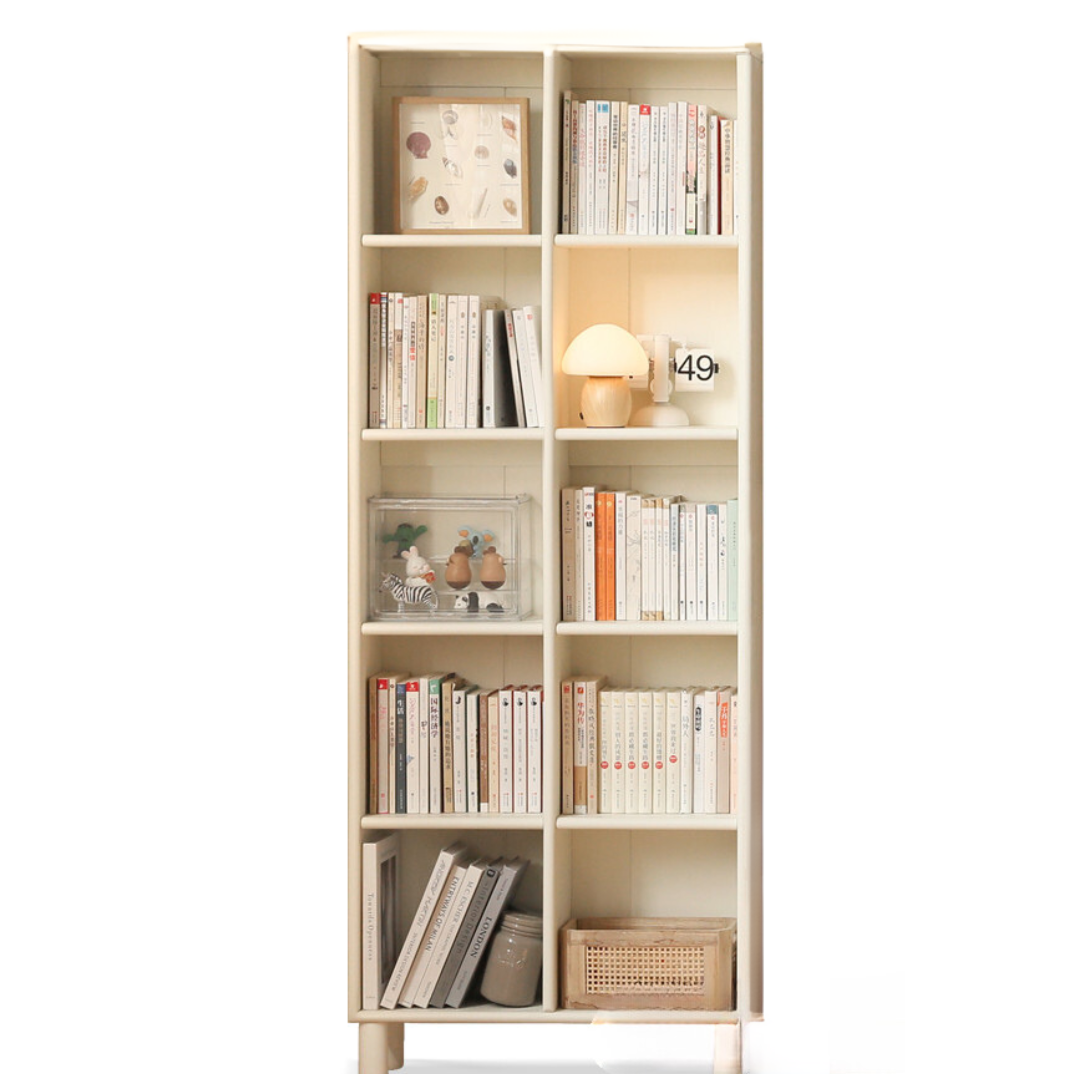 Poplar Solid Wood Bookcase - Free Combination Cream Style Bookshelf for Living Room, Bedroom & Office Storage