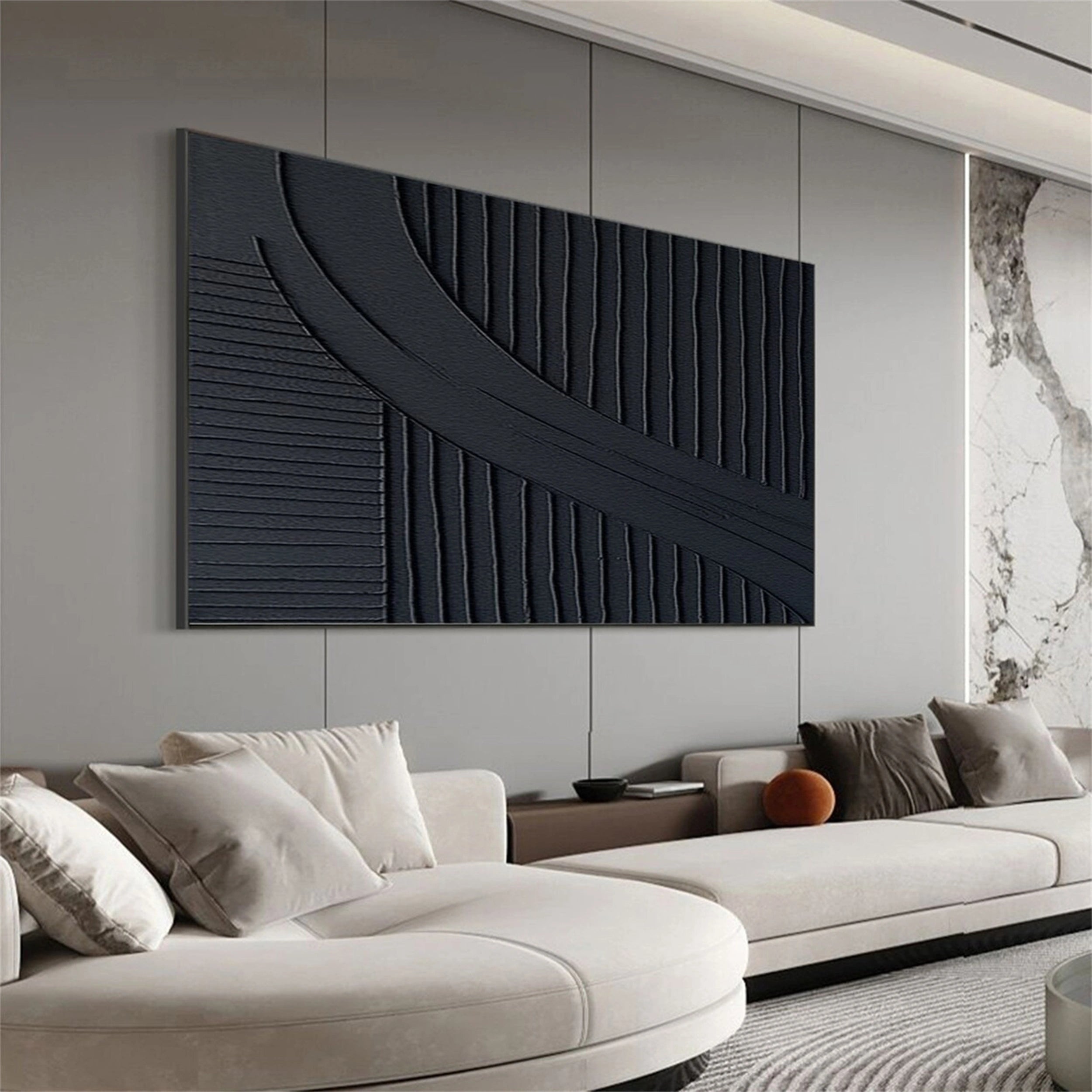 Black Plaster Art Minimalist Textured Painting - Modern Abstract Wall Decor for Living Room, Bedroom & Office - #MZ063