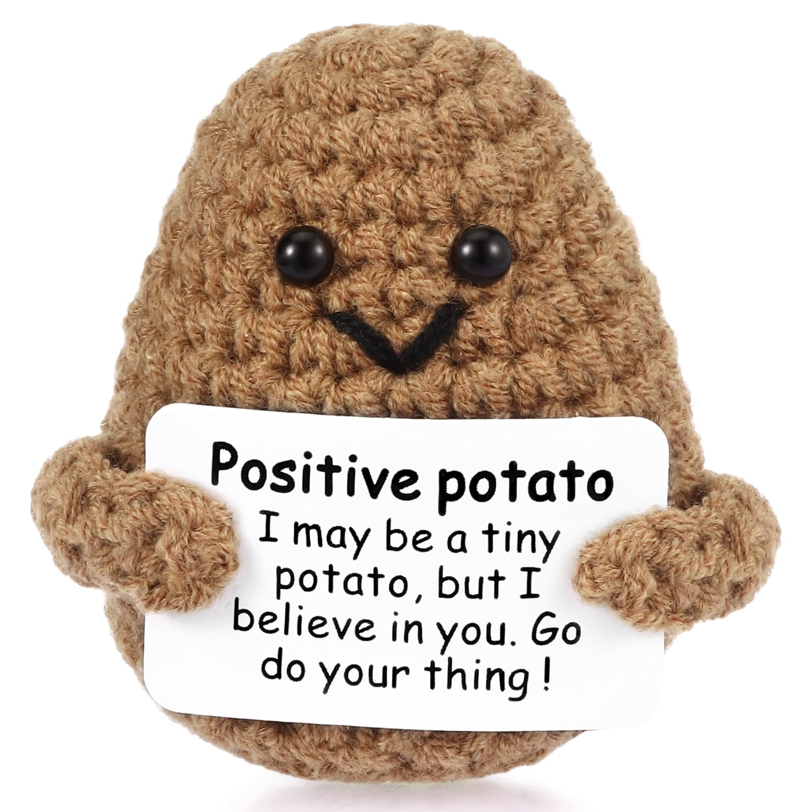 Draupnir Pocket Hug Positive Potato - Cute Knitted Mini Plush Potato Doll, Funny Stress Relief Gift for Women & Men | Office Desk Decor, Car Dashboard Companion, Emotional Support Toy