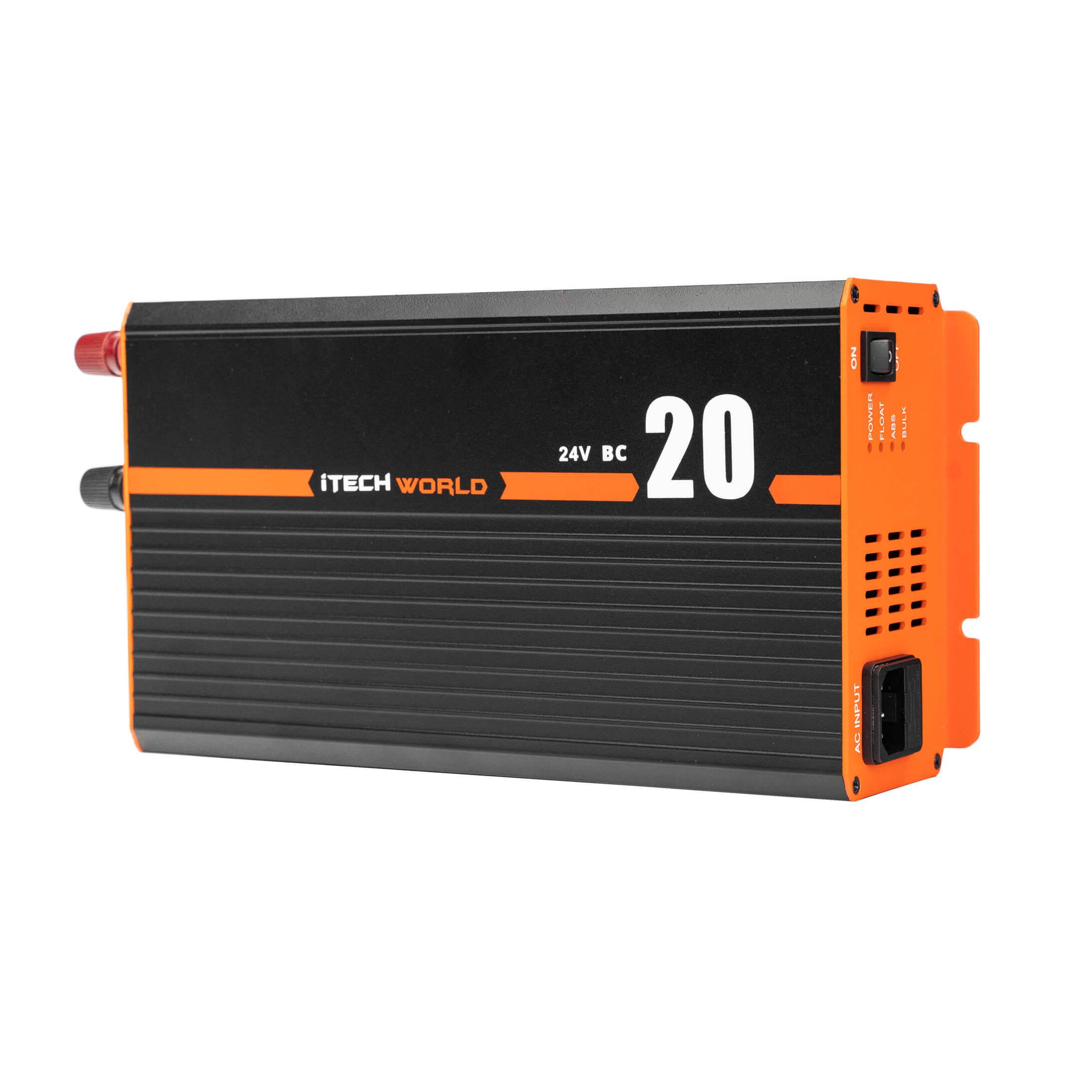 iTECH BC20 24V 20A Smart Battery Charger - Fast AC/DC Charging for Cars, Boats, RVs & Power Equipment | Waterproof & Durable Design for Outdoor Use