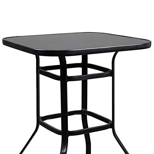 Black Wrought Iron Glass High Bar Table - Outdoor Patio Dining & Entertaining Bar Height Table for Garden, Deck, or Poolside