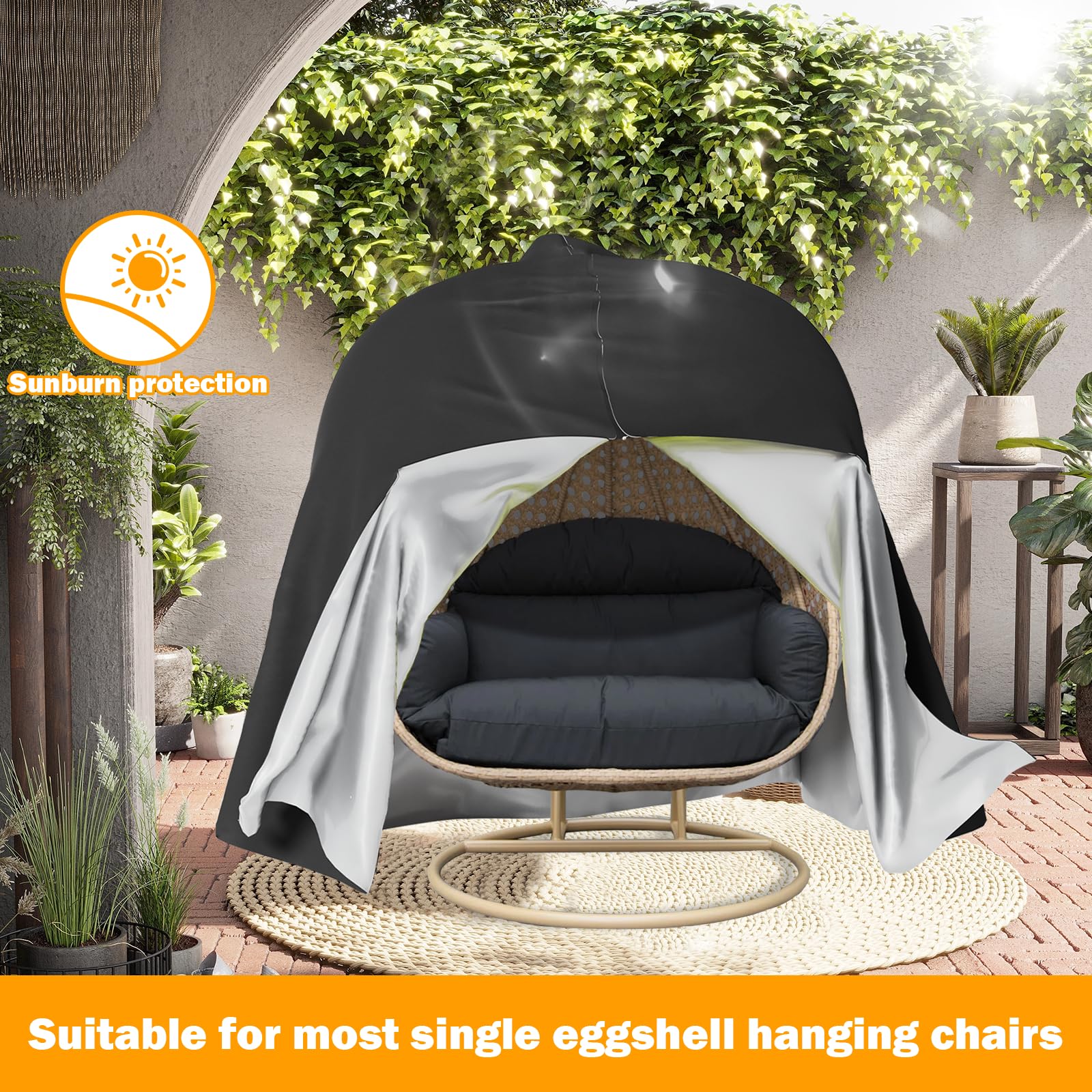 Waterproof Outdoor Egg Chair Cover (91''H x 80''W) - Durable Patio Hanging Egg Chair Protection for All Weather - Perfect for Garden, Balcony, and Poolside Use