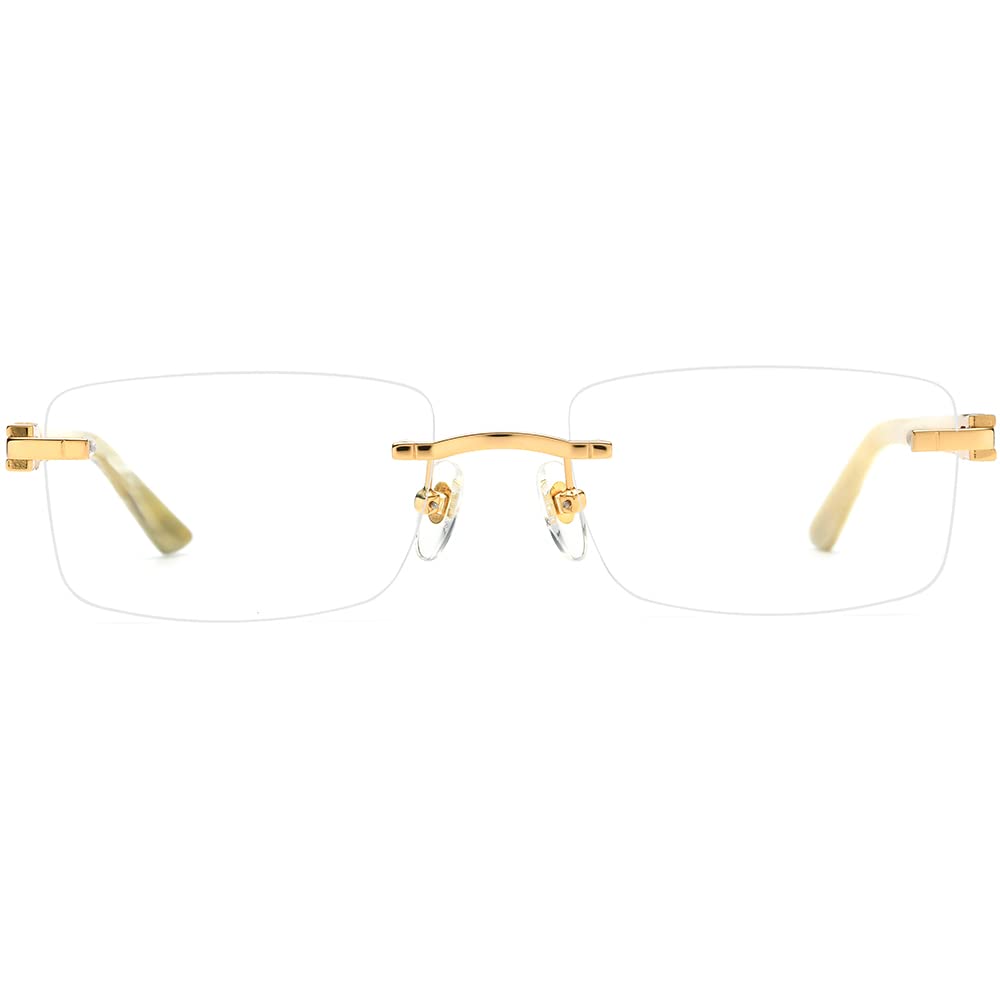 HEPIDEM 100% Genuine Buffalo Horn Handmade Square Rimless Eyeglass Frames - Luxury Unisex Glasses for Reading, Driving & Fashion Accessories