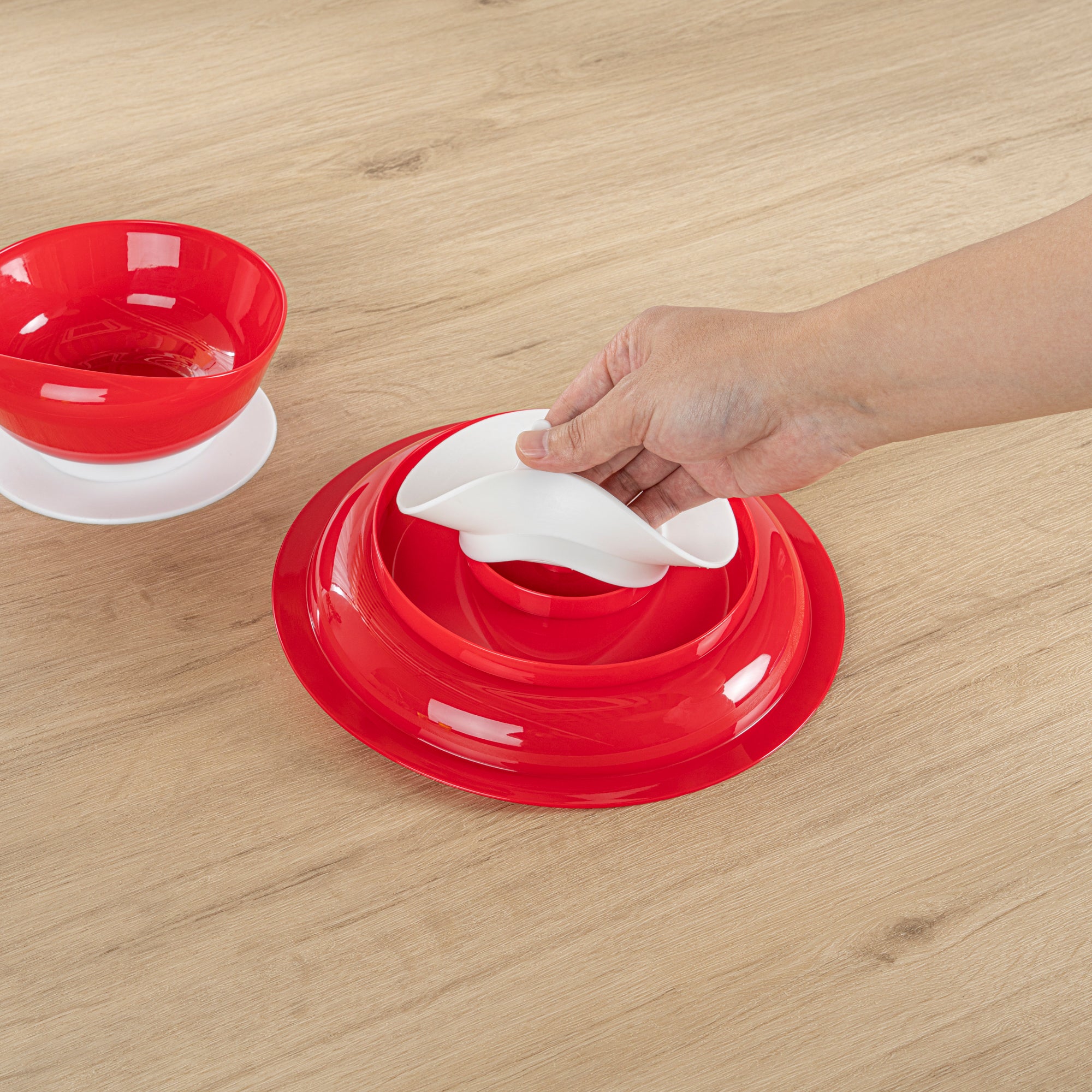 Adapt Tek Red Plastic 2-Piece Scoop Plate & Bowl Set with Spillproof Design & Suction Base - Includes 1 Plate & 1 Bowl for Toddlers - Perfect for Baby Feeding, Travel & Mess-Free Meals