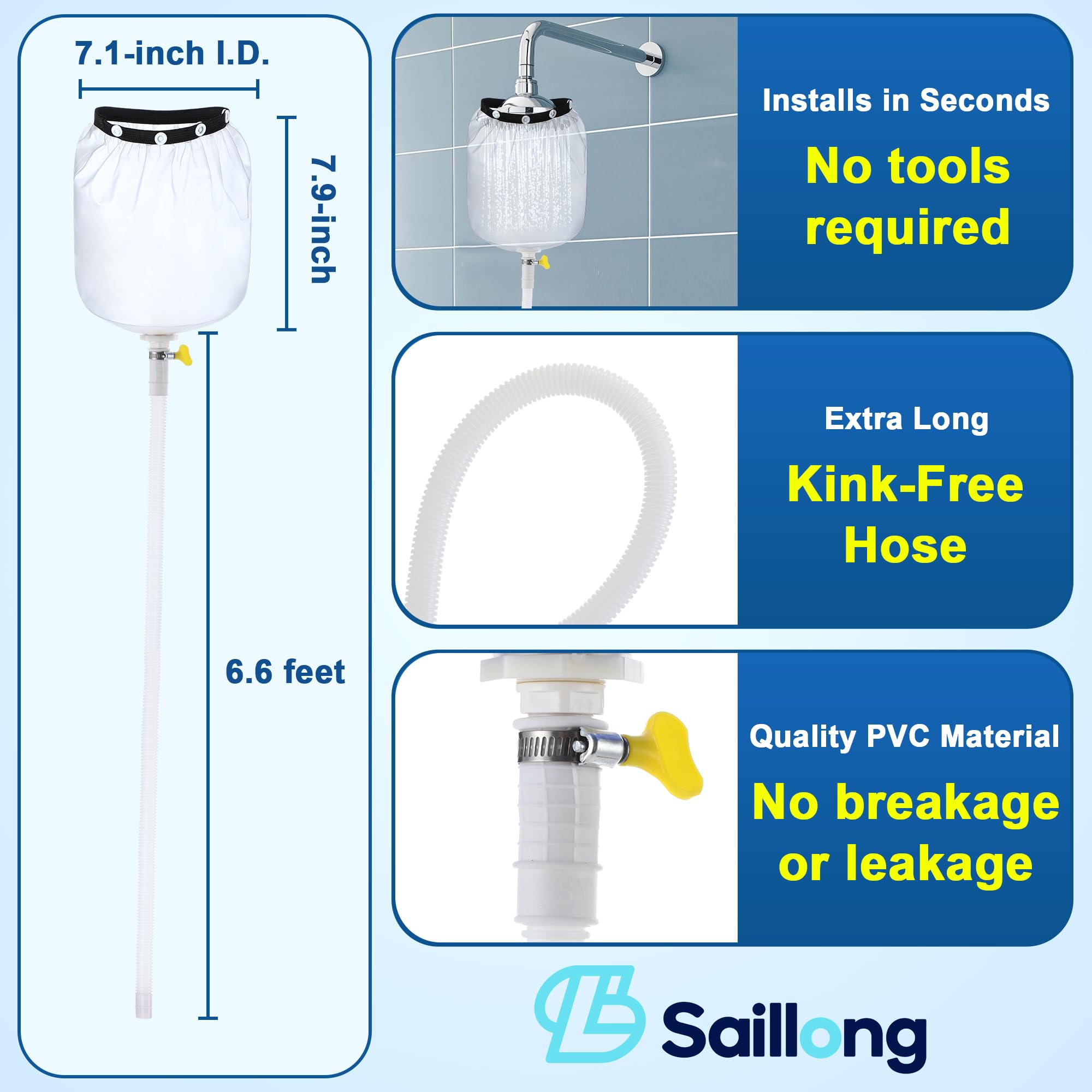 Saillong 6.6ft Handheld Shower Hose - Extra Long Portable Sprayer for Dog Bath & Shower (White)