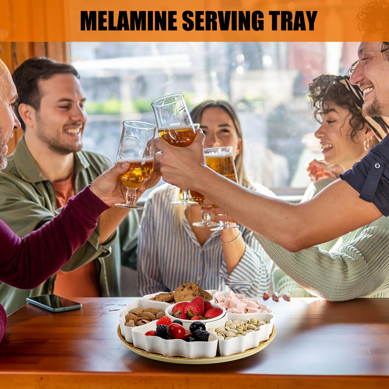 **Melamine Serving Tray & Platter Set - 11.4 Inch Divided Bowls for Party, Kitchen, Dining - 7-Piece White Serving Dishes for Chips, Dip, Fruit, Veggies, Candy & Snacks - Perfect for Entertaining, Buffets & Home Decor**