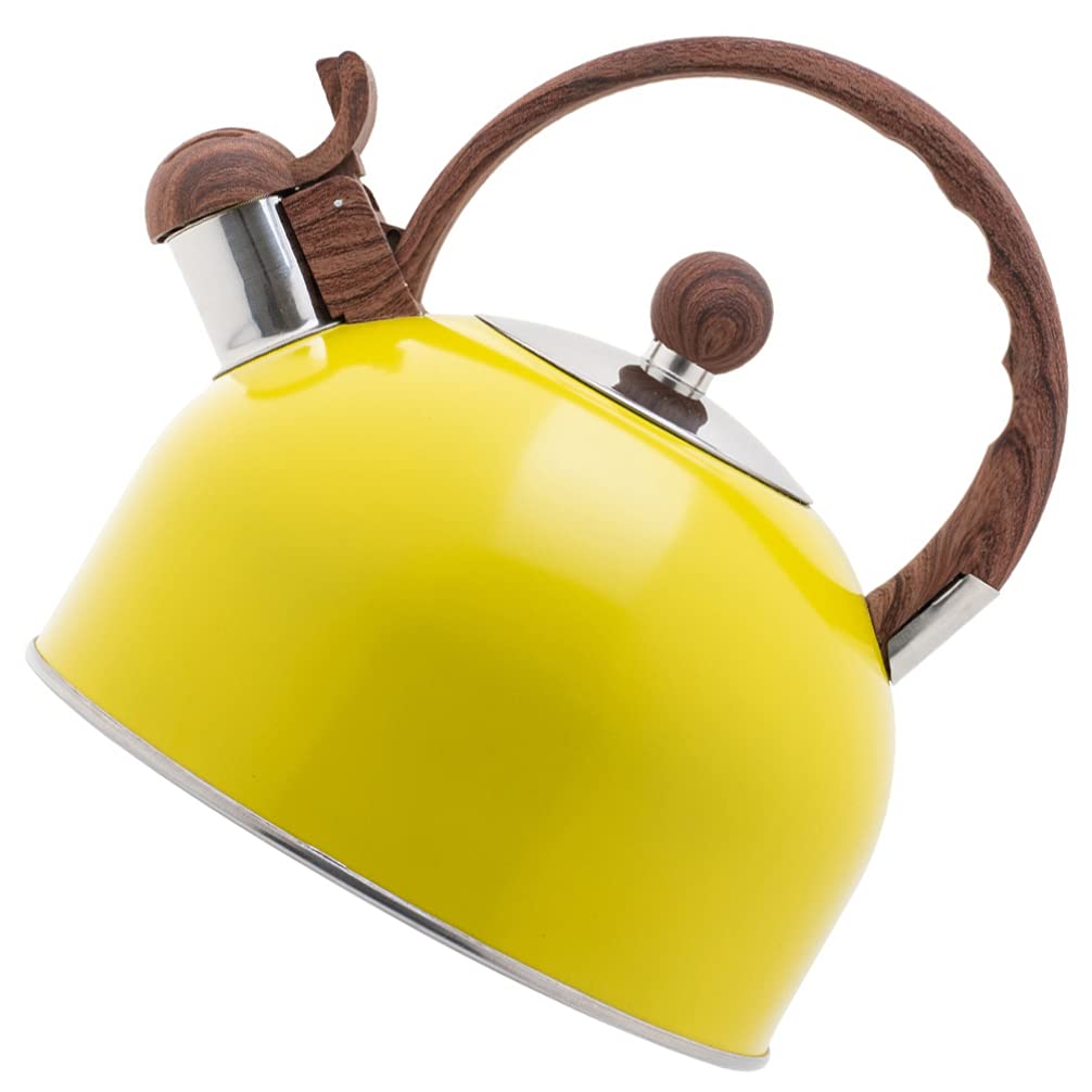 DOITOOL 2.5L Stainless Steel Whistling Tea Kettle - Modern Stovetop Whistling Teapot with Loud Whistle & Ergonomic Handle - Yellow Coffee Kettle for Tea Brewing, Coffee Making & Hot Water Boiling - Perfect for Home, Office & Camping Use