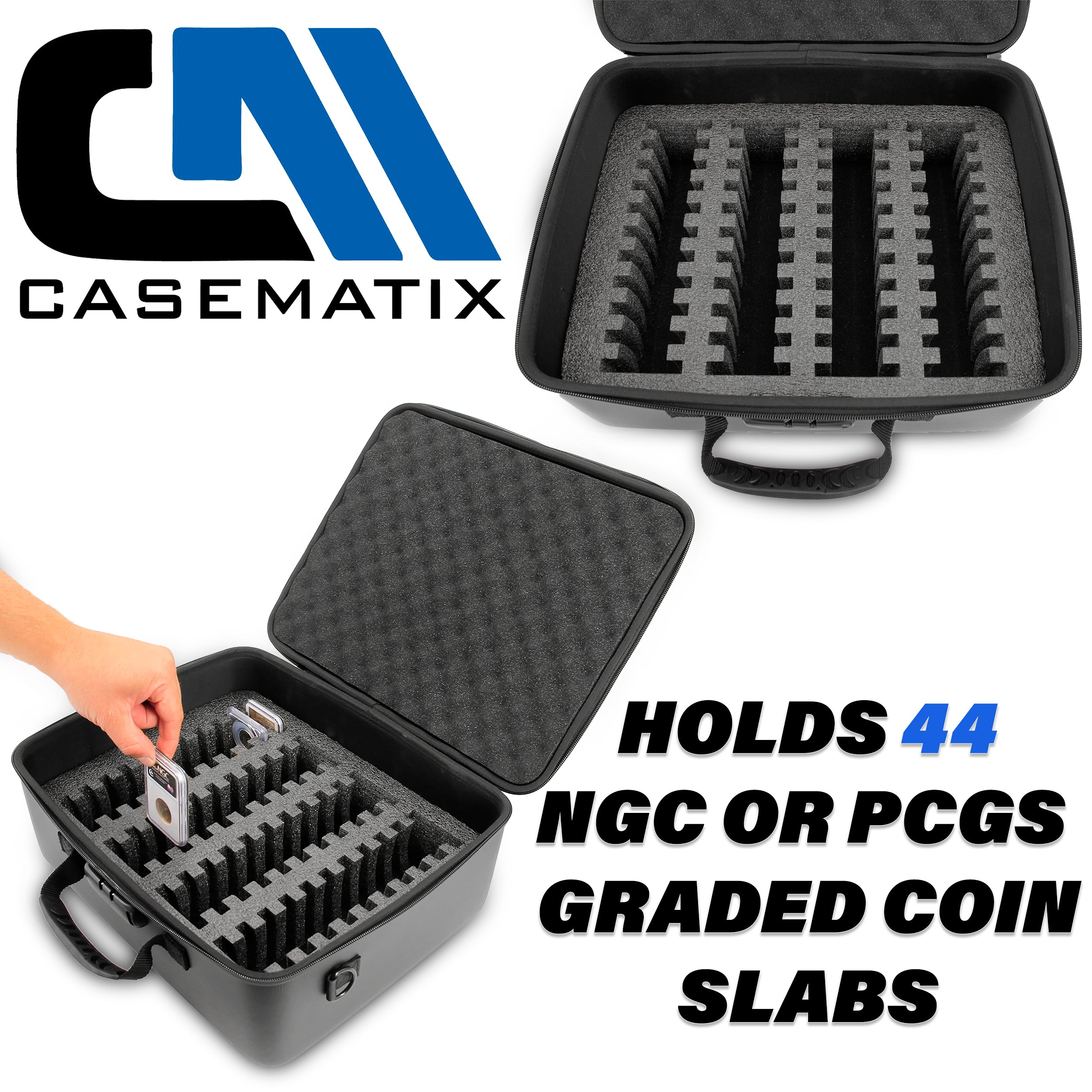 Premium Locking Coin Storage Case - 44 Slab Slots for NGC & PCGS Graded Coins, Waterproof Coin Box with Secure Zippers & Carry Strap | Ideal for Coin Collectors & Secure Transportation