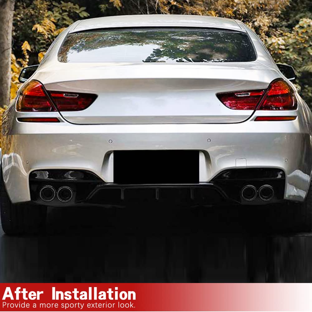 BMW 6 Series F06 F12 F13 Rear Diffuser Spoiler - Gloss Black Bumper Cover Lower Lip Valance Protector for 640i 650i M Sport M6 (2013-2018) | Enhances Aerodynamics & Sporty Look for Street Racing & Car Shows