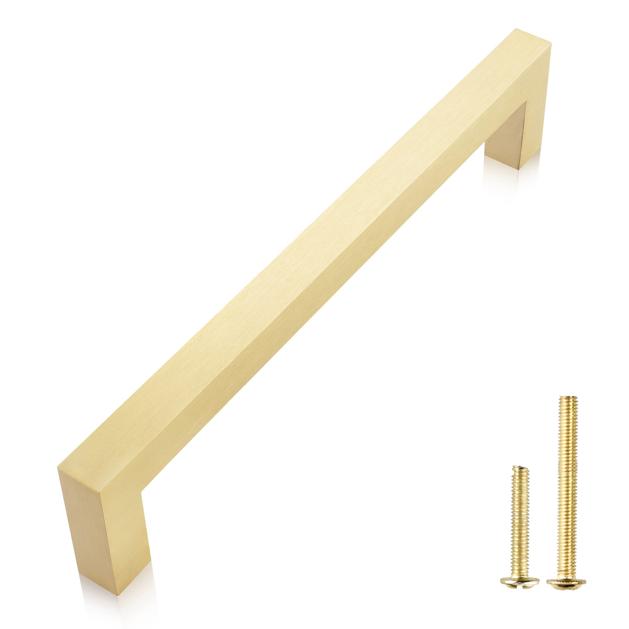 QogriSun 2-Pack Solid Brass Cabinet Handles - Gold Square Bar Pulls (3 Inch Hole Center) - Brushed Brass Finish for Kitchen Drawers, Dressers & Cupboards - Durable Hardware for Modern Home & Office Furniture