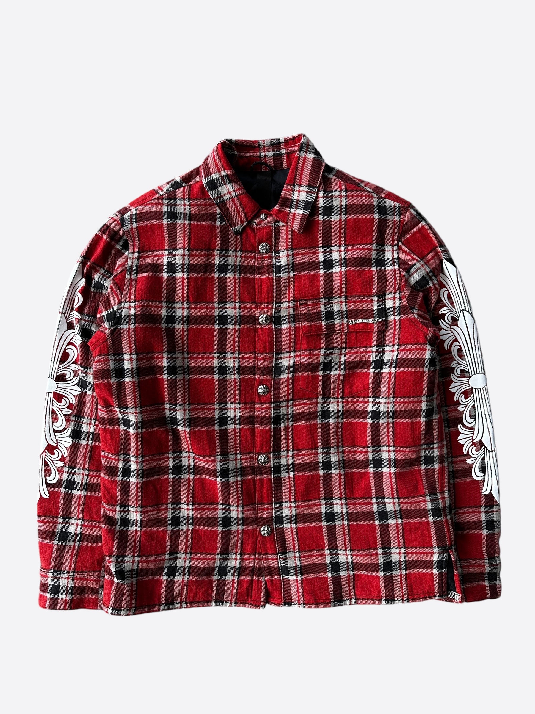 Chrome Hearts Red and White Floral Padded Flannel Jacket for Men & Women - Cozy Winter Outwear for Casual Streetwear and Outdoor Activities