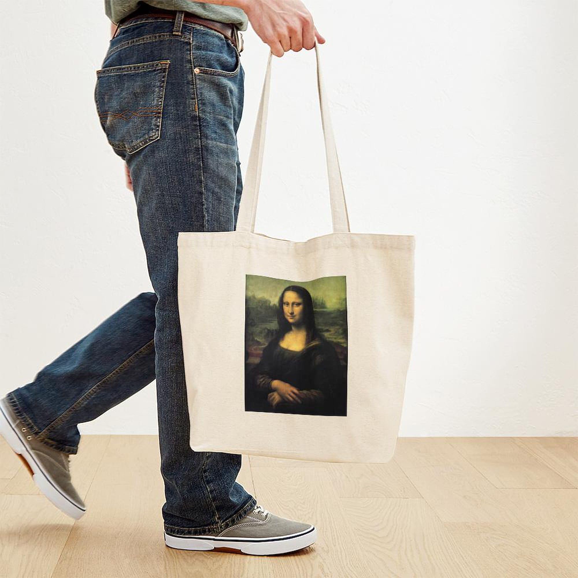 Mona Lisa Tote Bag - Natural Canvas Reusable Shopping Bag for Women & Men | Eco-Friendly Grocery Tote for Work, Beach & Daily Use