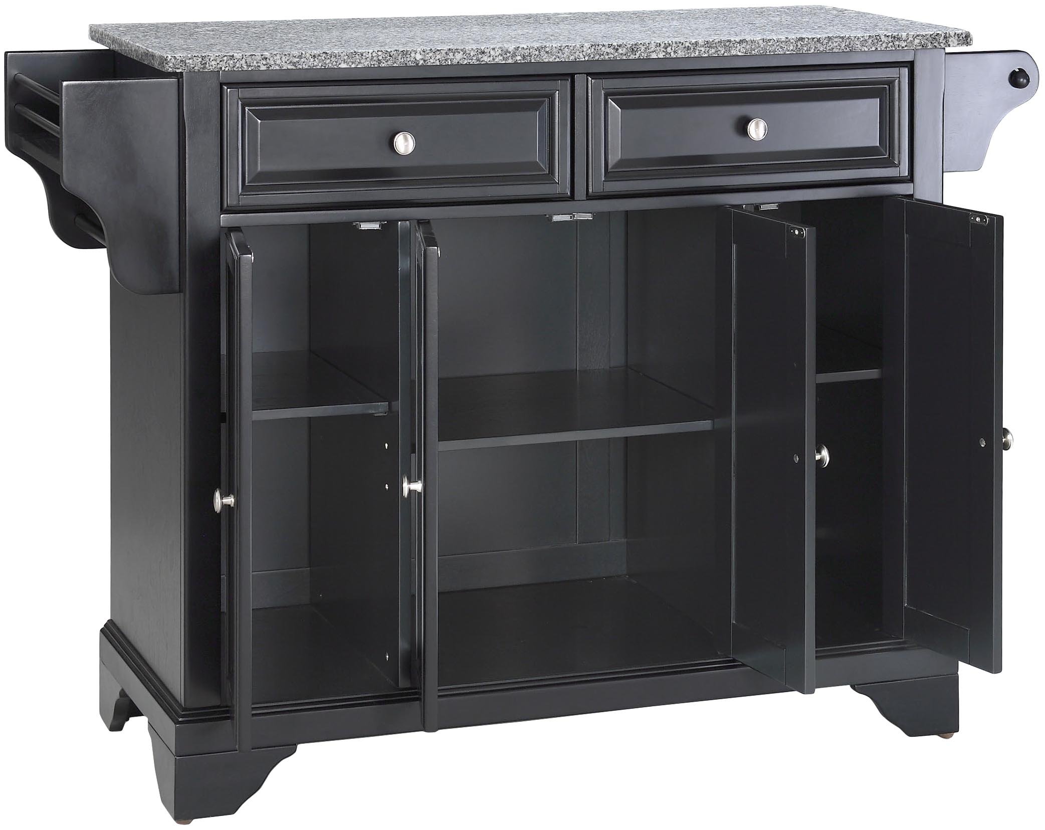 Crosley Lafayette Granite Top Rolling Kitchen Island Cart with Storage - Microwave Stand & Spice Rack - Black - Perfect for Small Kitchens, Apartments & Entertaining