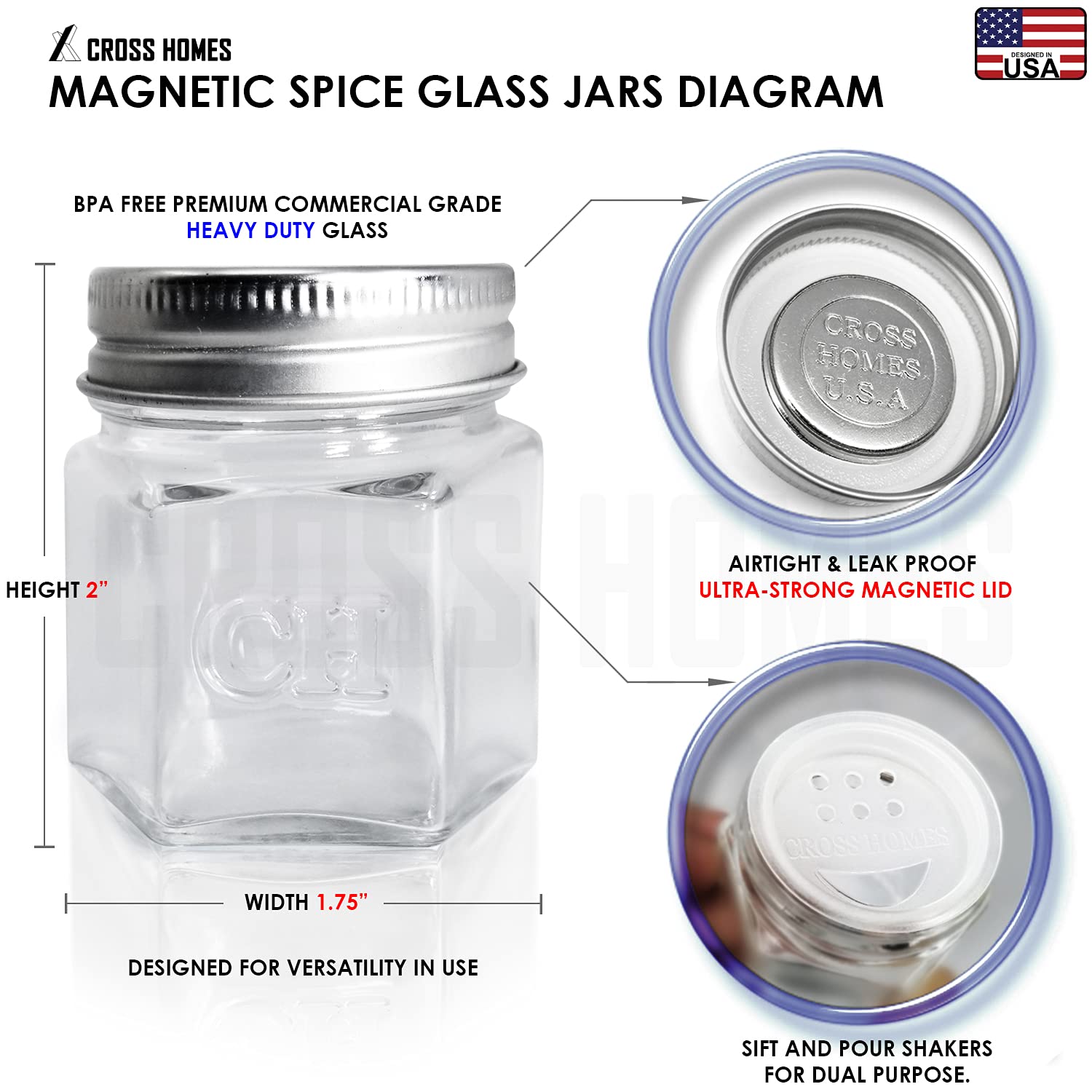Magnetic Hexagon Glass Spice Jars 20-Piece Set with Lids, Shaker & Labels - DIY Refrigerator, Cabinet & Wall Mount Spice Organizer for Kitchen, Pantry & Home Organization