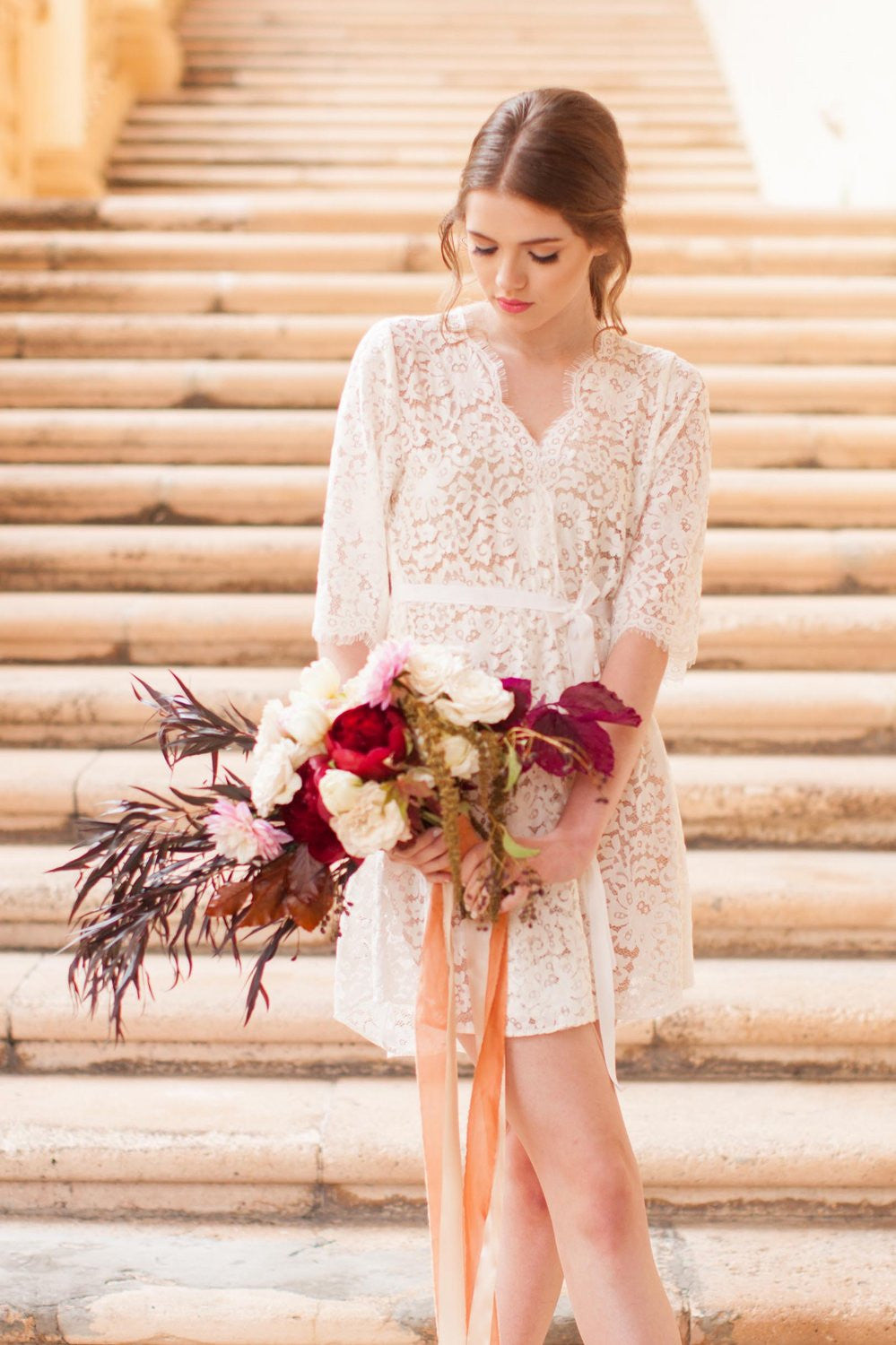 Ivory Elizabeth Lace Robe - Elegant Bridal Wedding Gown Cover Up, Lingerie Dress for Honeymoon, Boudoir Photography & Romantic Occasions