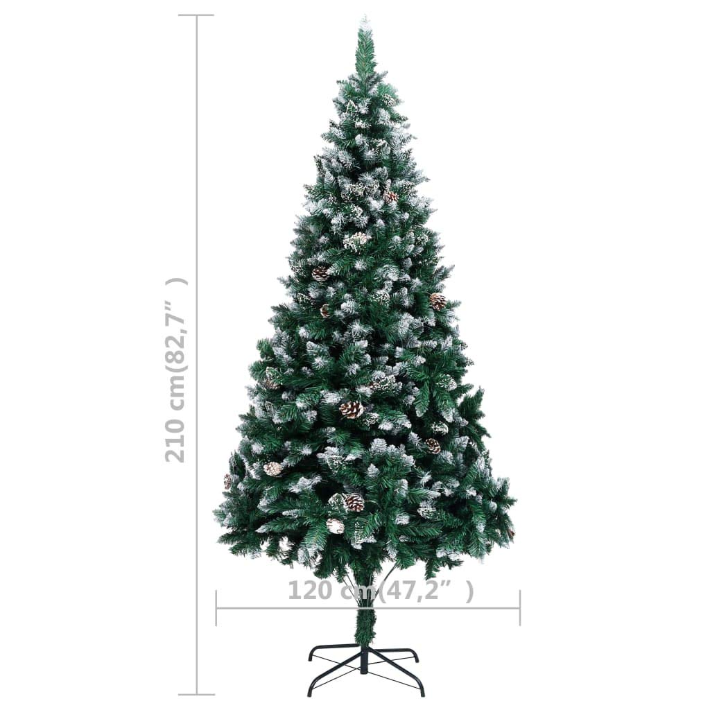 FAMIROSA 7ft Pre-Lit Artificial Christmas Tree with Stand - Frosted Pine Cones & White Snow Decor for Home, Office, Party - 7ft Tall x 4ft Wide Green Xmas Tree for Holiday Decorations | Perfect for Living Room, Christmas Party & Winter Festival Decor
