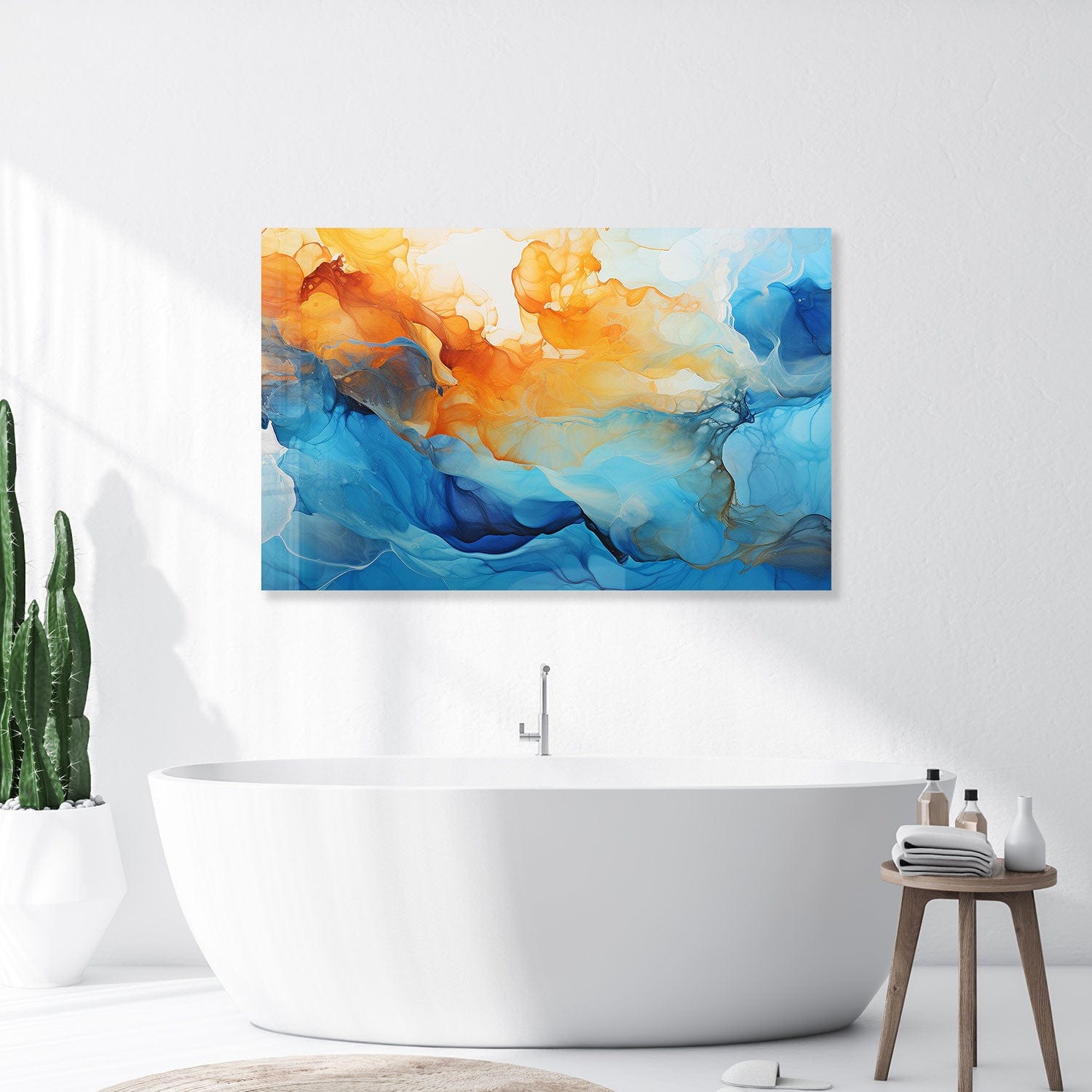 Orange & Blue Abstract Tempered Glass Wall Art - Modern Home Decor for Living Room, Bedroom & Office