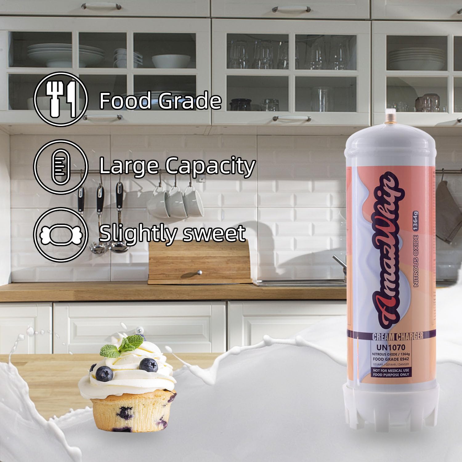 Premium 2.2L Whipped Cream Chargers (2-Pack) - Food Grade N2O Cartridges for Professional Desserts, Coffee Shops & Home Baking