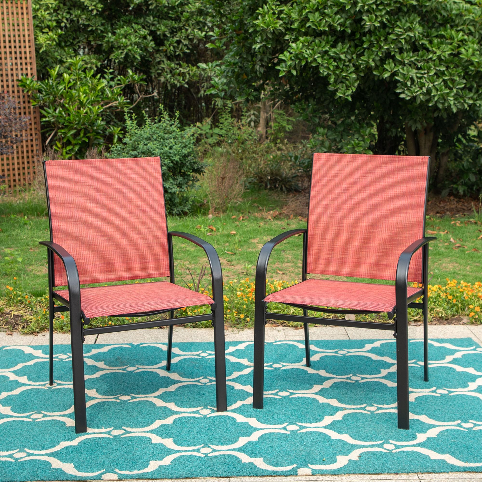 4-Piece Red Textilene Patio Dining Chairs Set with Armrests - Outdoor Furniture for Backyard, Deck, Poolside & Garden Dining