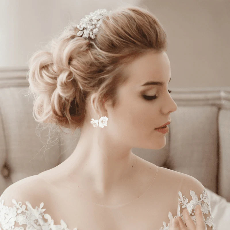 Elegant Porcelain Flower Earrings for Brides - Handcrafted Wedding Jewelry A9789 | Perfect for Bridal Accessories, Wedding Ceremonies & Special Occasions