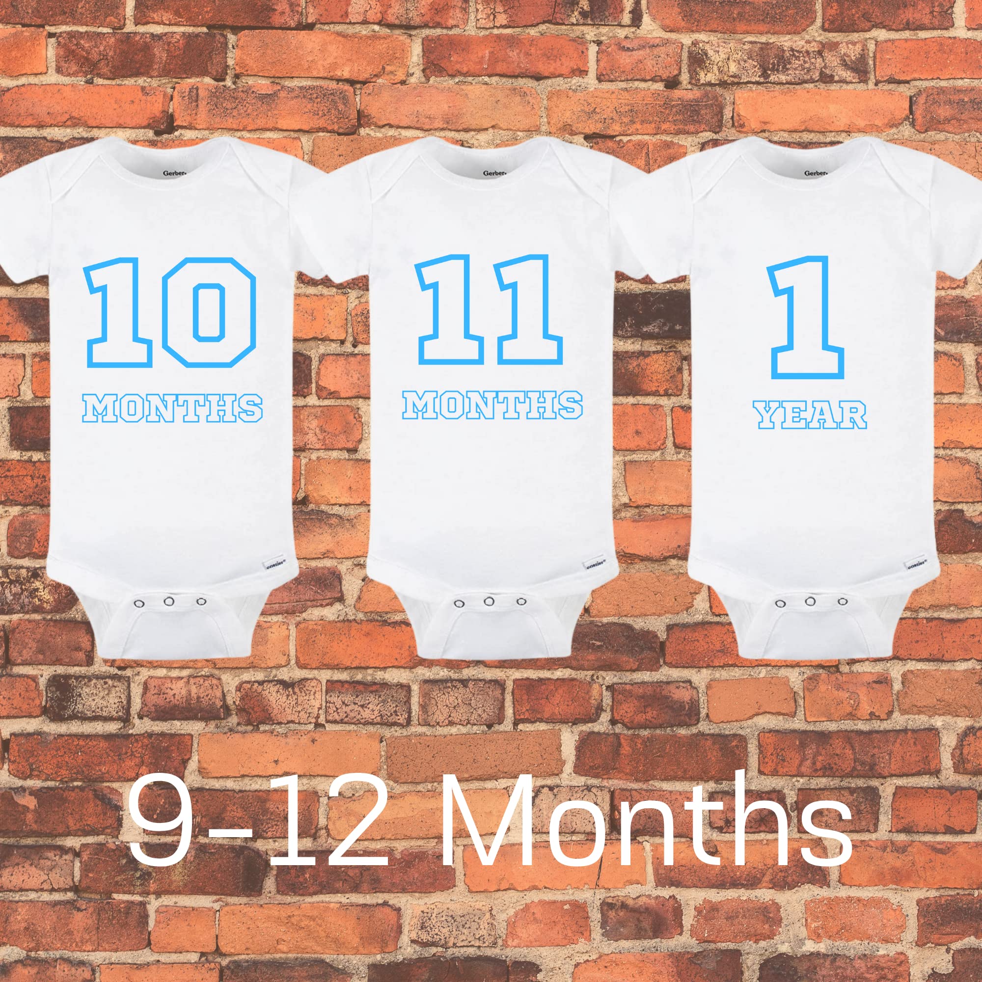 Baby Monthly Milestone Onesies - 13 Pack Custom Bodysuits for Newborn Boys (White & Sky Blue) | Baby Shower Decorations & Christmas Gifts | Perfect for Photo Shoots, First Birthday & Special Occasions