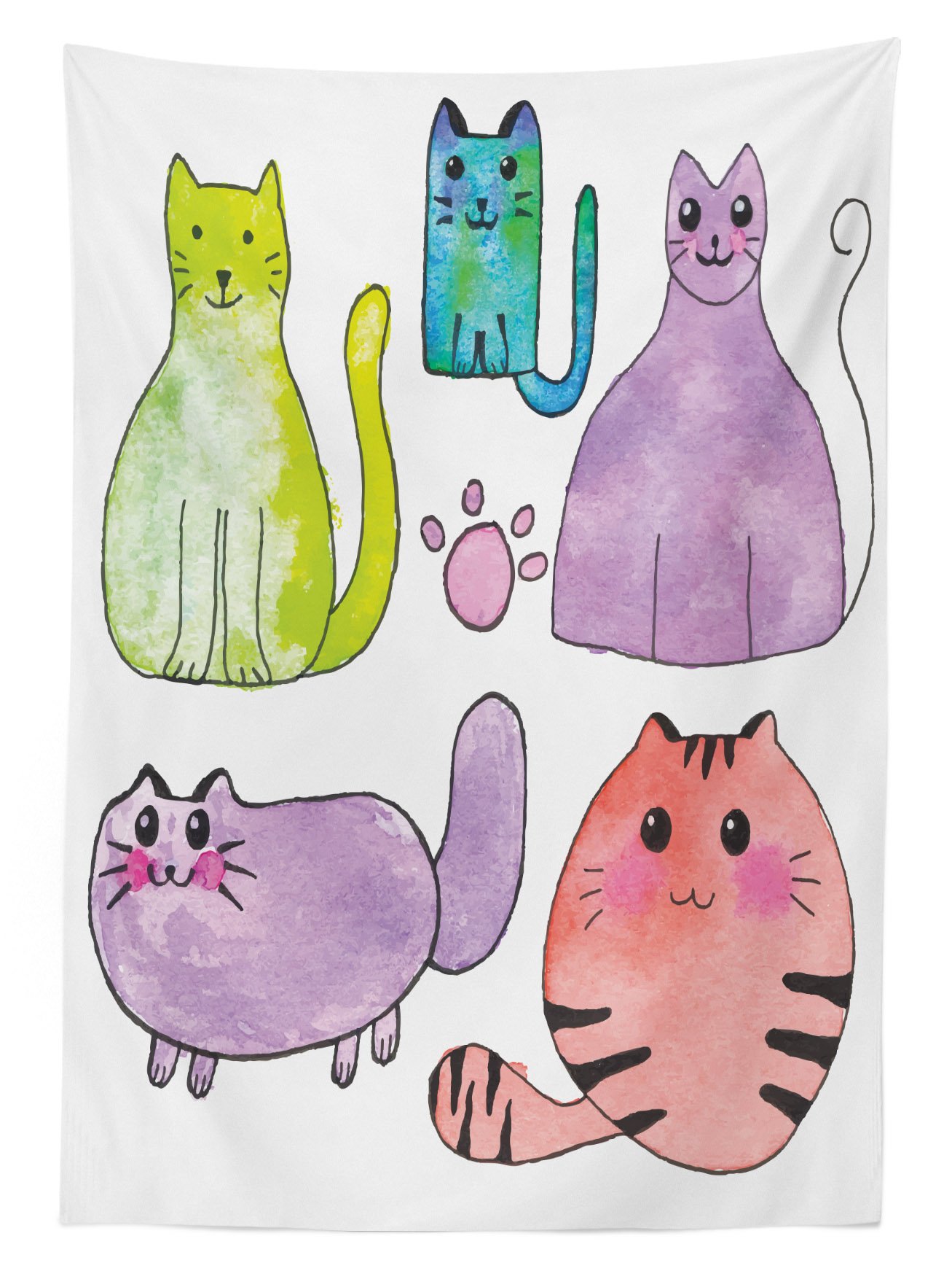 Ambesonne Waterproof Outdoor Tablecloth - Colorful Hand-Painted Kitten & Cat Design, Washable Picnic Table Cover 58