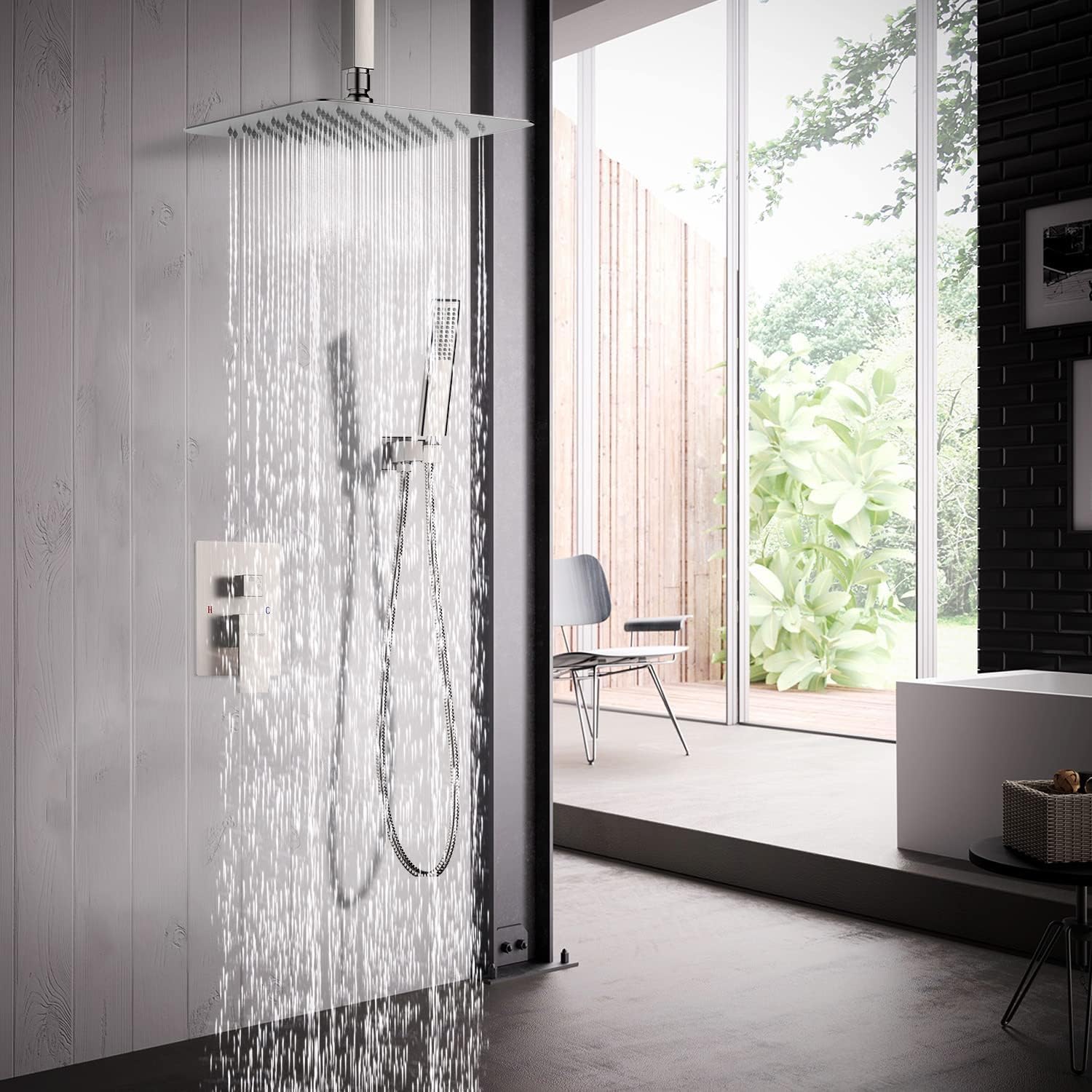 EMBATHER Brushed Nickel Rain Shower System Faucet Set - 12 Inch Rainfall Shower Head with Handheld Sprayer & Valve | Modern Bathroom Upgrade for Spa-Like Experience (Perfect for Master Bath, Guest Bath & Luxury Home Renovations)