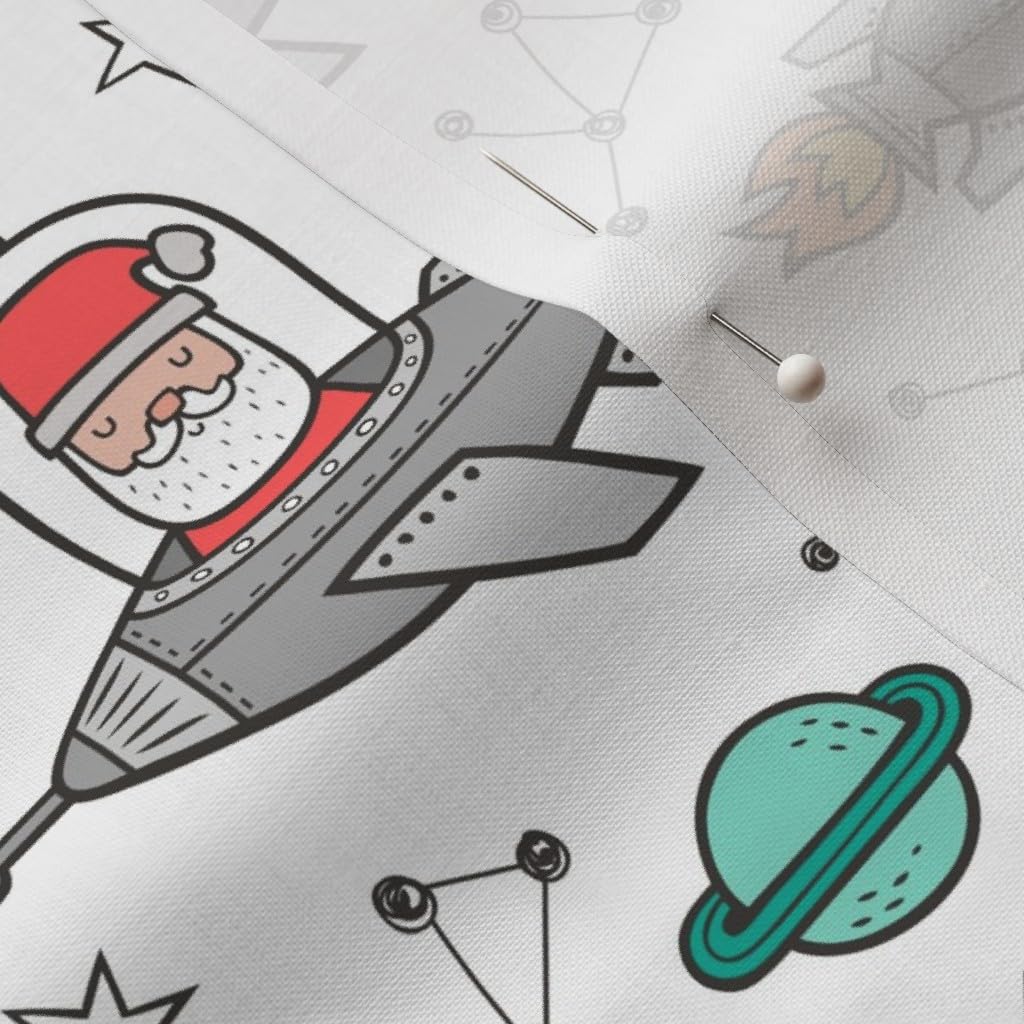 Premium Spoonflower Fabric - Christmas Santa Claus & Space Planets Constellations Print on Petal Signature Cotton by The Yard | Perfect for Sewing, Quilting, Apparel, Crafts & Holiday Decor | Great for Christmas Stockings, Tree Skirts & Festive Home Decor