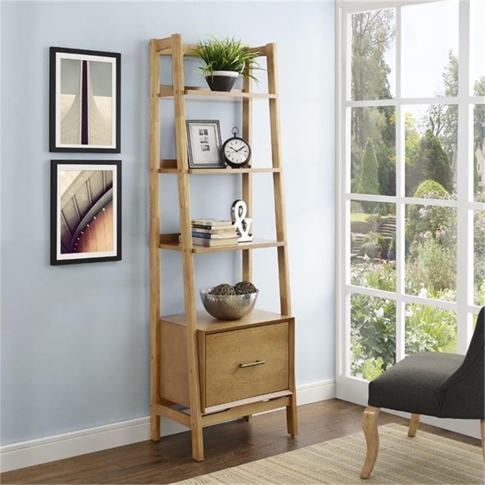 Pemberly Row 25 Inch 4 Shelf Bookcase in Acorn Finish - Perfect for Home Office, Living Room, and Bedroom Storage
