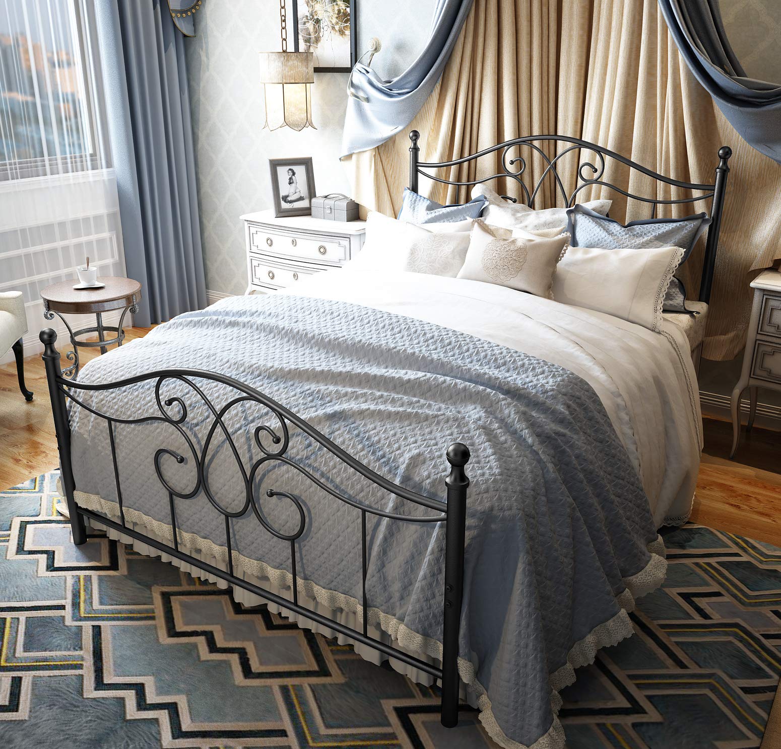 **Full Size Metal Bed Frame with Headboard & Footboard - Farmhouse Platform Bed with Under Bed Storage, No Box Spring Needed, Easy Assembly (Black) - Perfect for Guest Rooms, Dorms & Small Spaces**