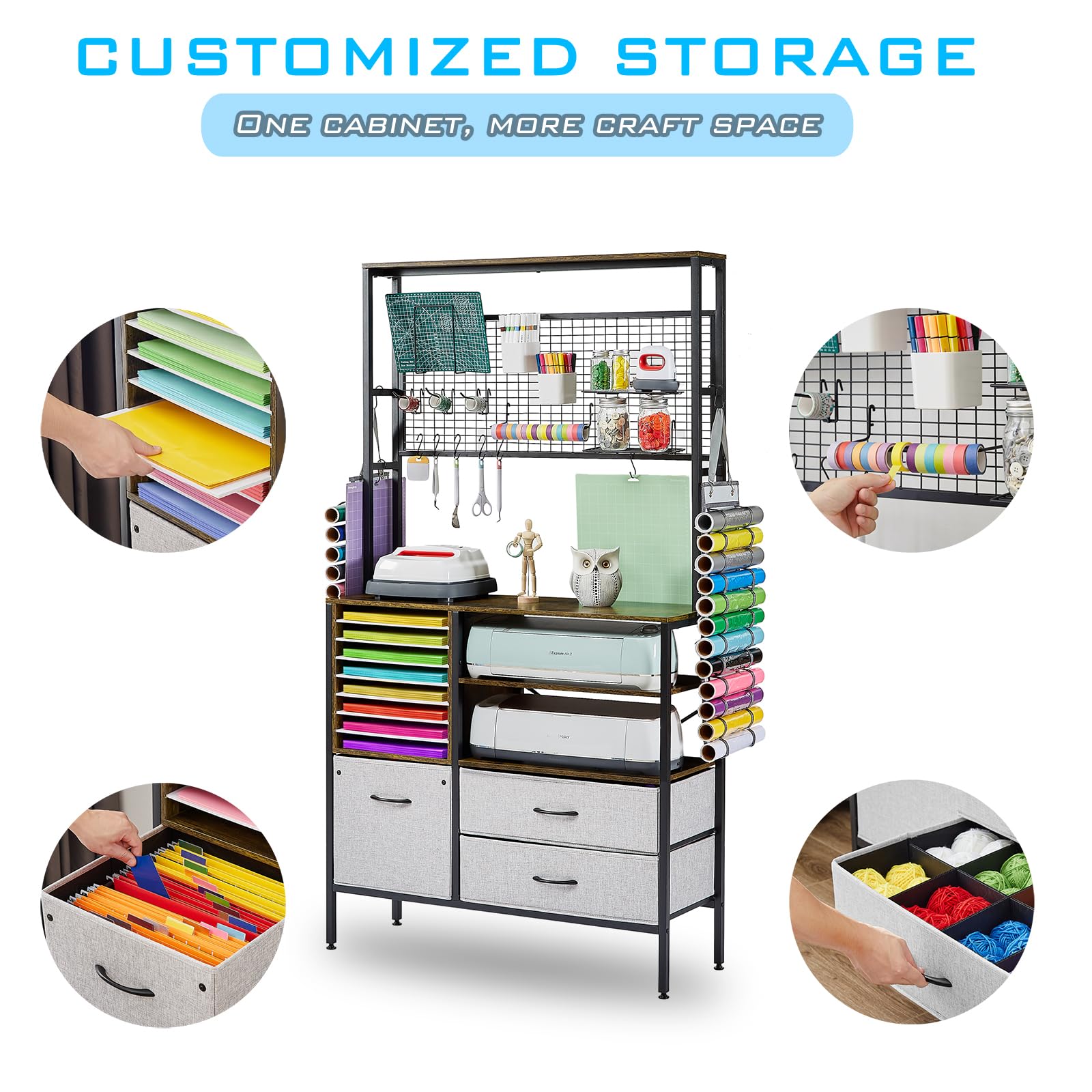 LOPASA Craft Storage Cabinet for Cricut Accessories - 12 Drawer Craft Organizer Desk with Storage for Adults - Vinyl Organization Solutions Table - Art Room Furniture for Scrapbooking & DIY Projects - Perfect for Craft Rooms, Home Offices & Creative Workspaces