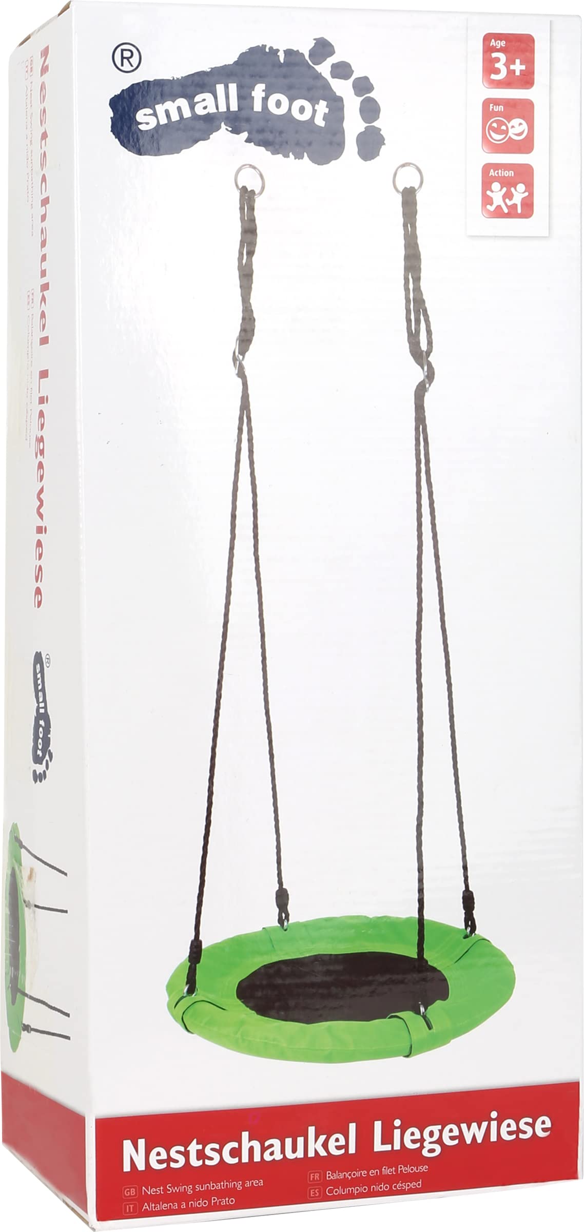 Small Foot 10474 Balançoire en Filet Pelouse - Balançoire Extérieure Robuste et Résistante aux Intempéries avec Système de Fixation Sécurisé, Idéale pour Jardin, Parc ou Terrasse, à partir de 3 Ans, Vert et Gris