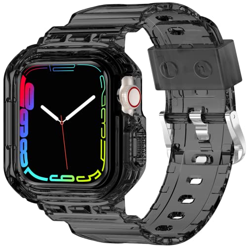XYF Crystal Clear Apple Watch Band with Bumper Case - Compatible with iWatch Ultra, Series 8/7/SE/6/5/4/3/2/1 (38mm-49mm) - Sporty Jelly Strap for Men & Women - Perfect for Gym, Running & Everyday Wear