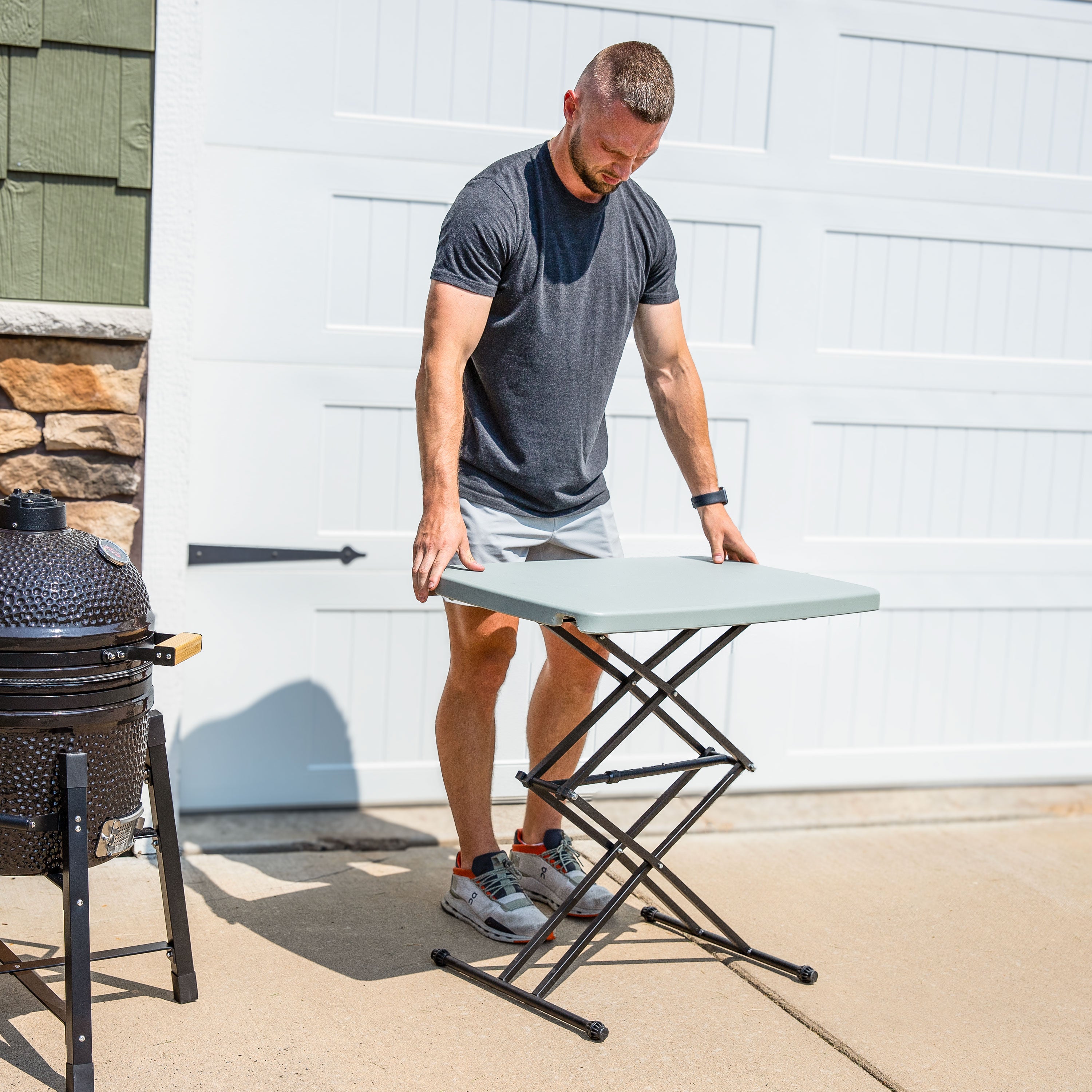 Sunnydaze Adjustable Folding Utility Table - Portable Rectangular Table with Collapsible Legs, Gray - Perfect for Camping, Picnics, Tailgating & Outdoor Events