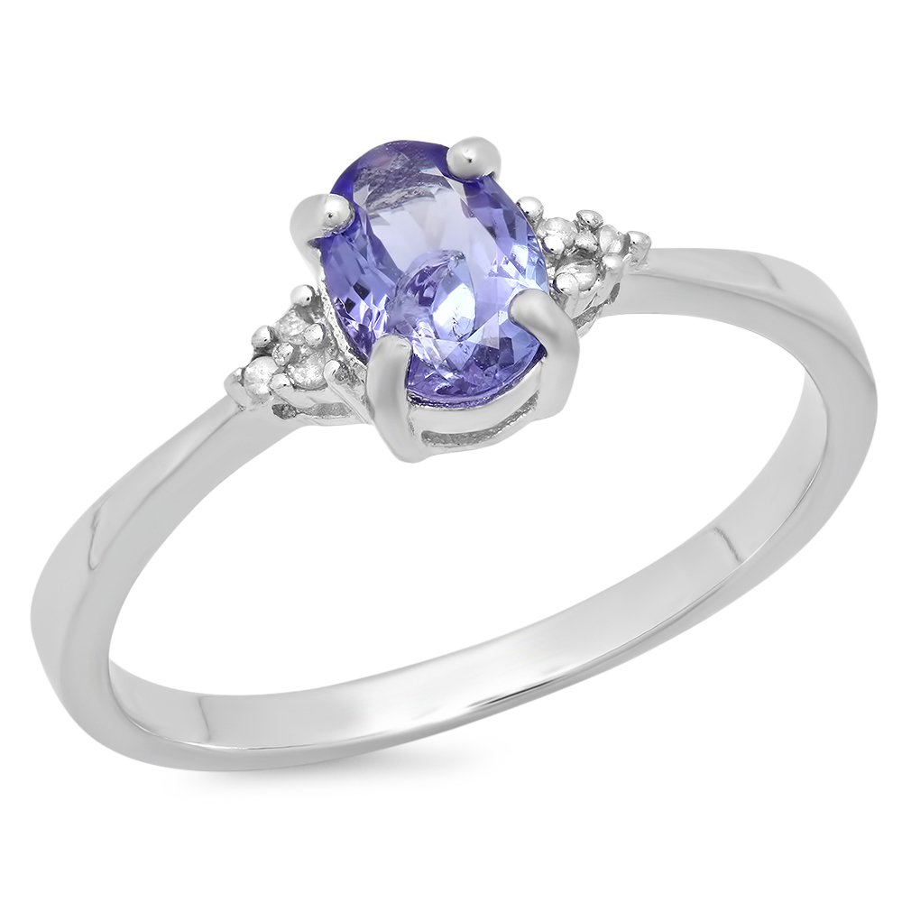 0.92 Carat Oval Tanzanite & Diamond Engagement Ring for Women - Sterling Silver Promise Bridal Ring - Dazzlingrock Collection - Perfect for Proposals, Anniversaries & Special Occasions