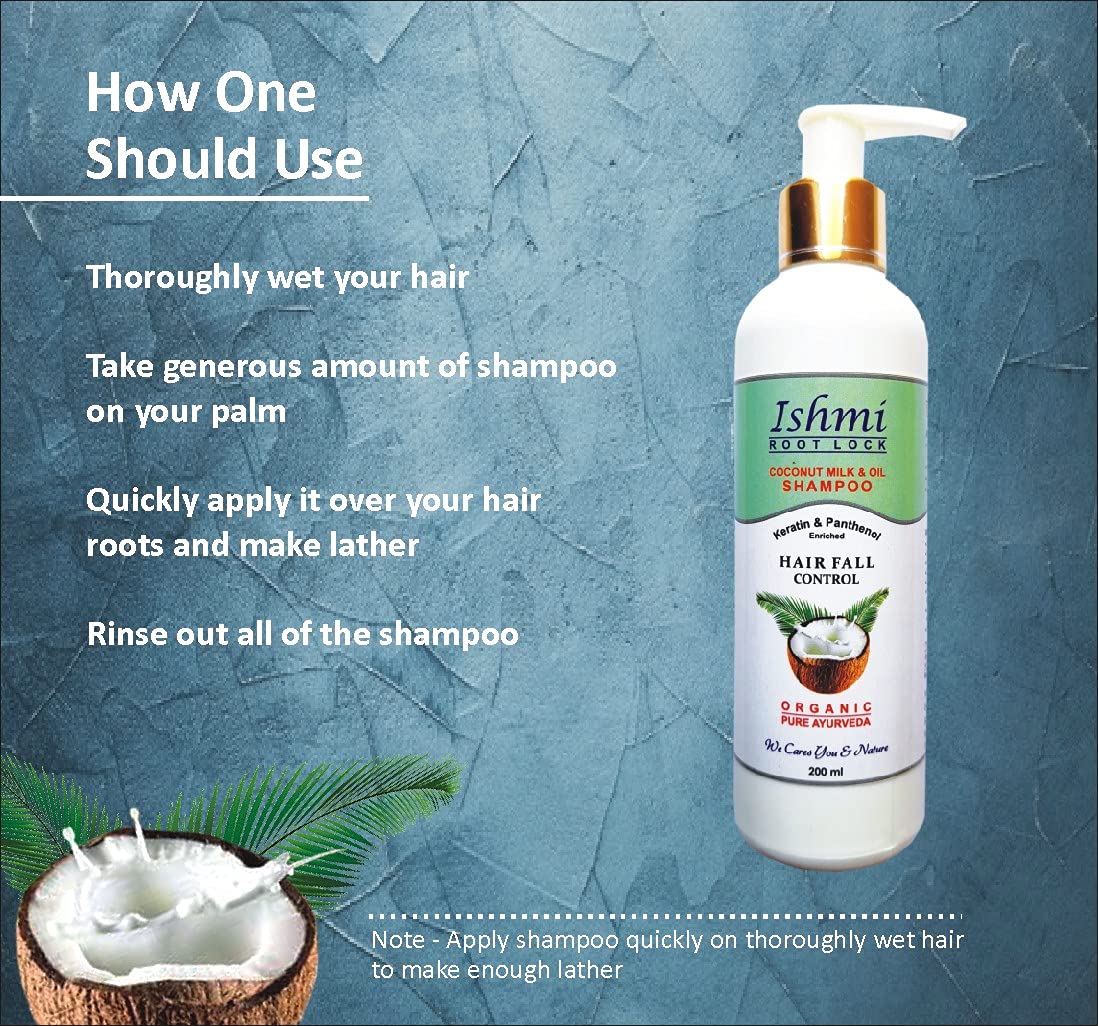 Ishmi Coconut Milk & Oil Root Lock Shampoo - 200ml | Stops Hair Fall, Promotes Hair Growth & Thickens Hair with Keratin & Panthenol | SLS, Sulfate, Paraben & Silicone Free | For Daily Hair Care & Scalp Nourishment