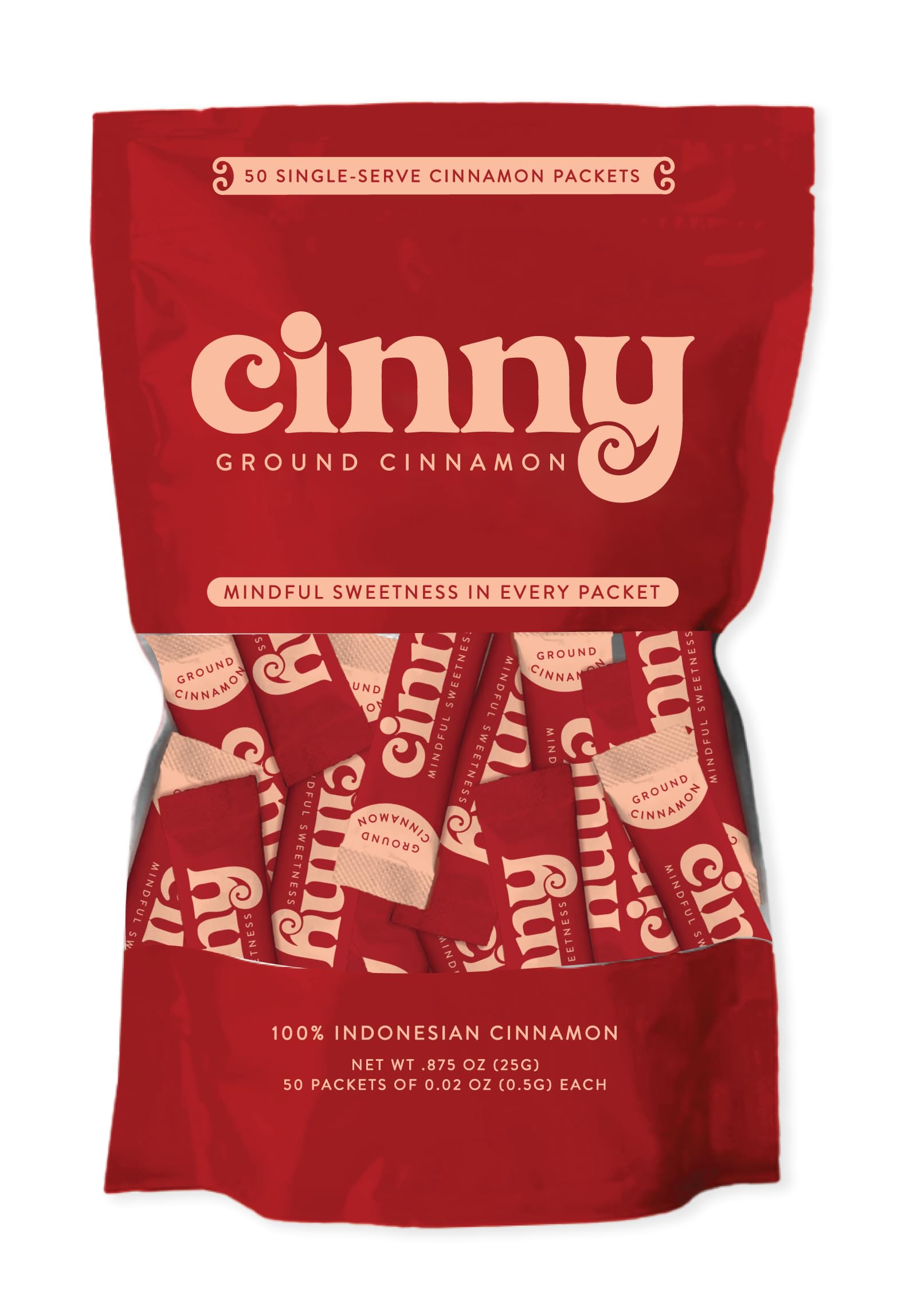 CINNY 50-Pack Ground Cinnamon .02oz | Pure Indonesian Cinnamon for Coffee & Baking