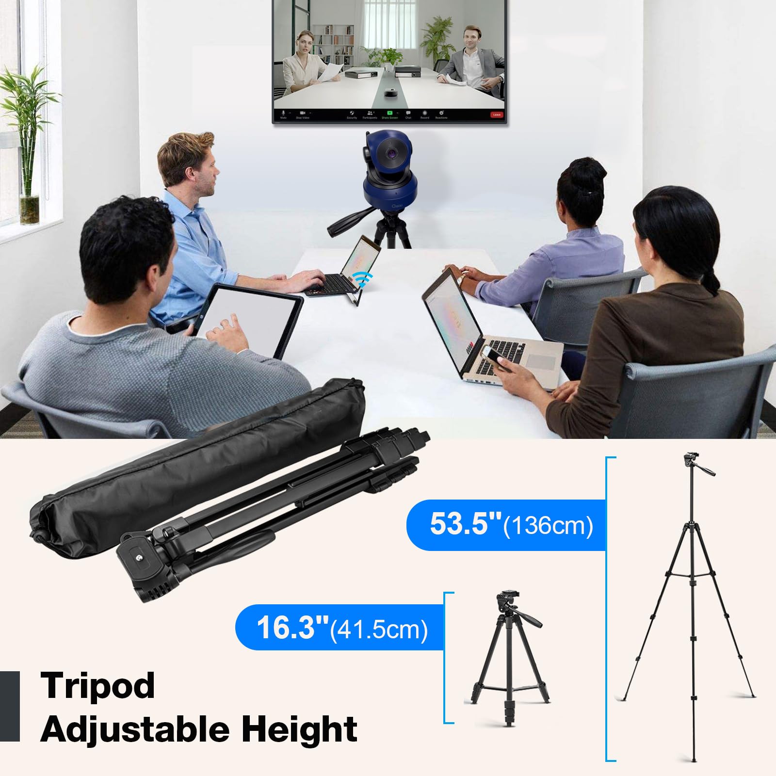 Gsou Wireless Webcam 1080P HD - Plug & Play USB Computer Camera for PC, Mac, Laptop with Adjustable Angle | Perfect for Zoom Meetings, Skype, Teams Video Calls | Includes Tripod Stand for Home Office & Remote Work