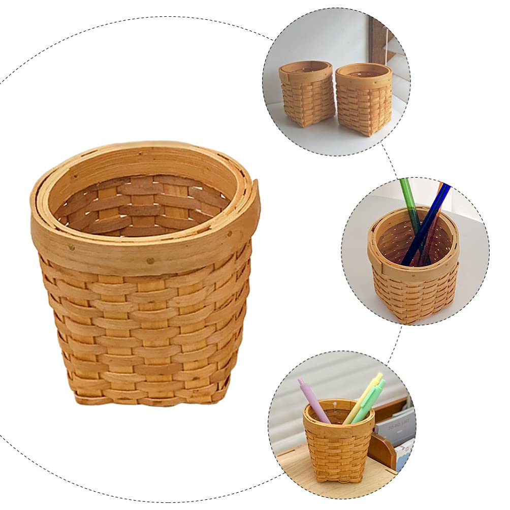 Cabilock 2-Pack Woven Rattan Pen Holder - Desktop Stationery Organizer, Pencil Cup & Makeup Brush Holder - Natural Wicker Office Desk Accessory for Home, Office & School Organization | Perfect for Desk Decor, Craft Storage & Plant Pots