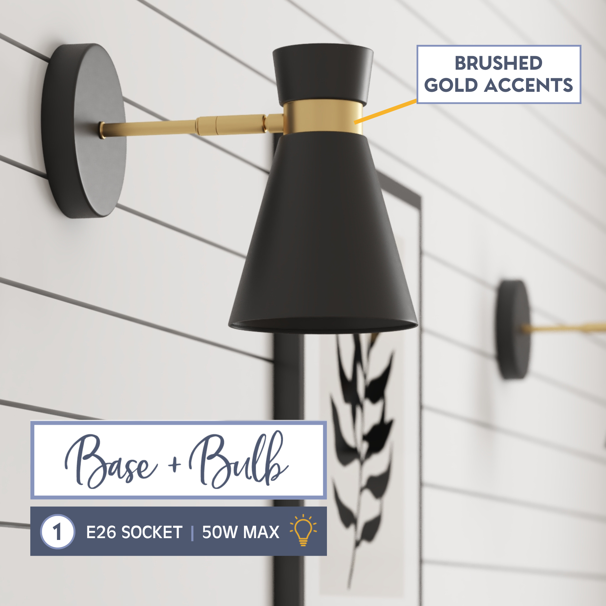 2 Pack Battery Operated LED Wall Sconce Lights - Matte Black with Brushed Gold Accents - Dimmable Cordless Wall Lighting for Bedroom, Hallway & Staircase
