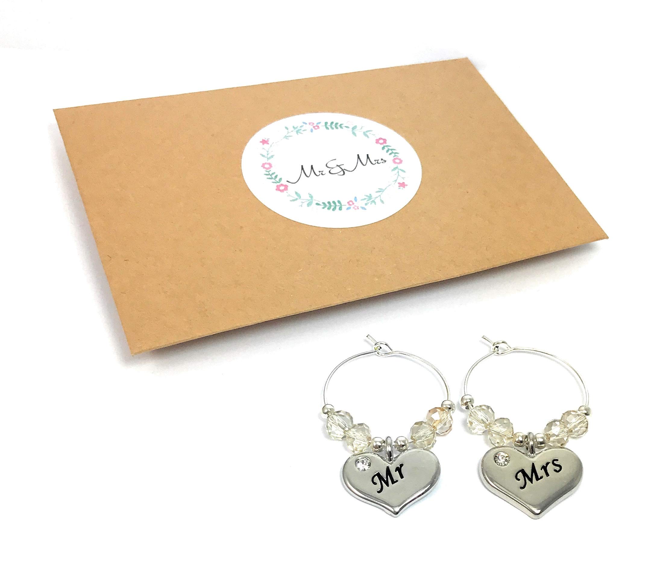 Libby's Market Place Mr and Mrs Glass Charms - Elegant Wedding Cake Toppers for Anniversary, Bridal Shower & Romantic Couple Gifts
