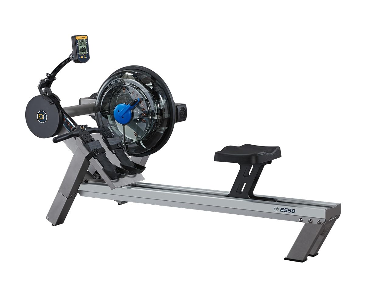 First Degree Fitness Evolution E550 Fluid Water Resistance Rower Machine for Home Gym - Full Body Workout & Cardio Training for Indoor Fitness