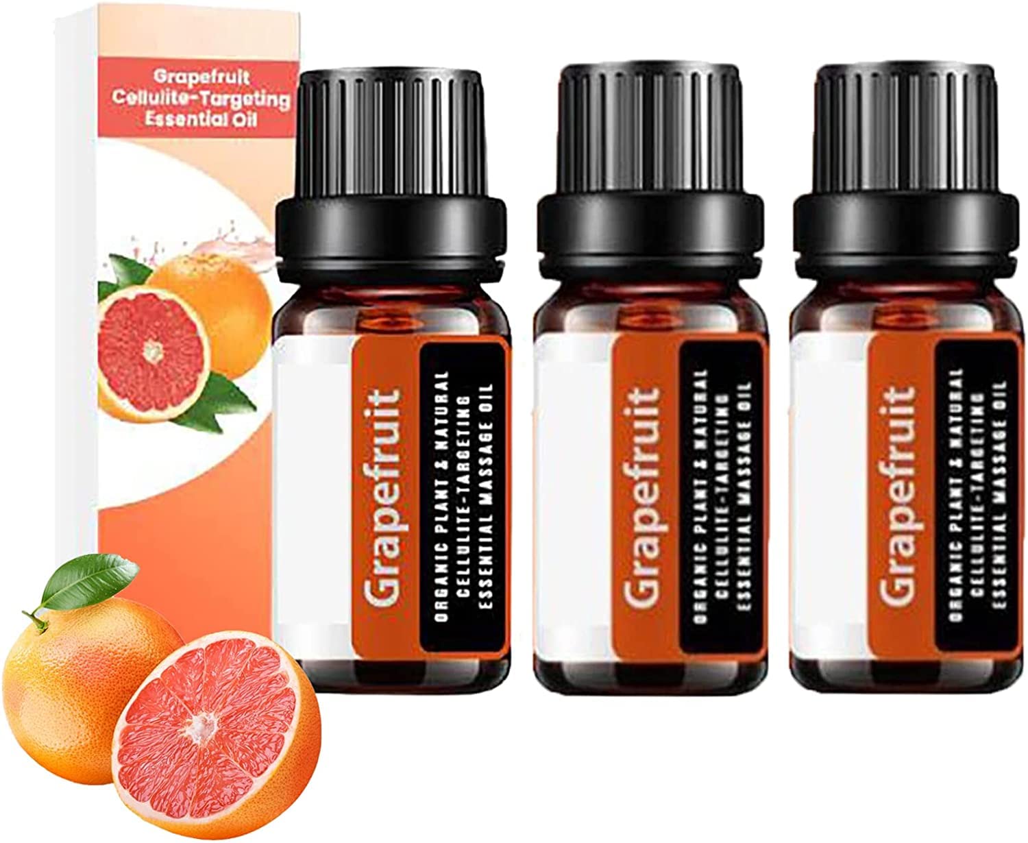 Grapefruit Essential Oil for Cellulite Reduction - Natural Skin Tightening & Body Firming Treatment - 3 Pack - Perfect for Massage, Aromatherapy & Home Spa
