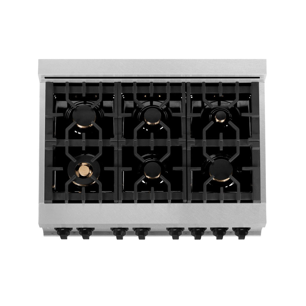 ZLINE Autograph Edition 36-inch Dual Fuel Range - 4.6 cu.ft Gas Cooktop with 6 Burners & Electric Convection Oven - Satin Stainless Steel with Matte Black Accents (RASZ SN 36 MB) - Perfect for Modern Kitchens & Professional Cooking