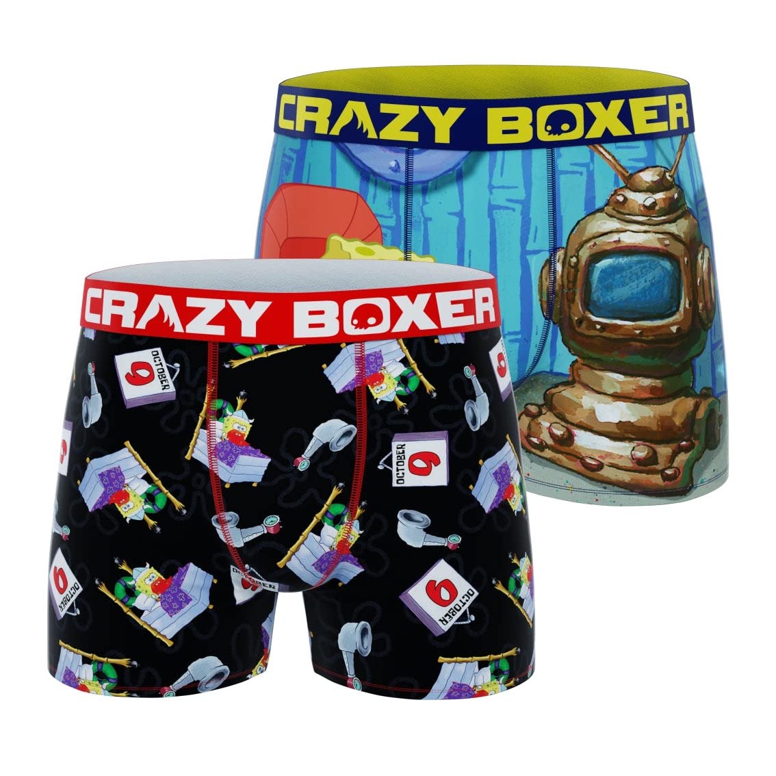 CrazyBoxer Spongebob Holiday Themed Men's Boxer Briefs - 2 Pack Soft Cotton Underwear for Christmas Gifts & Funny Pajamas