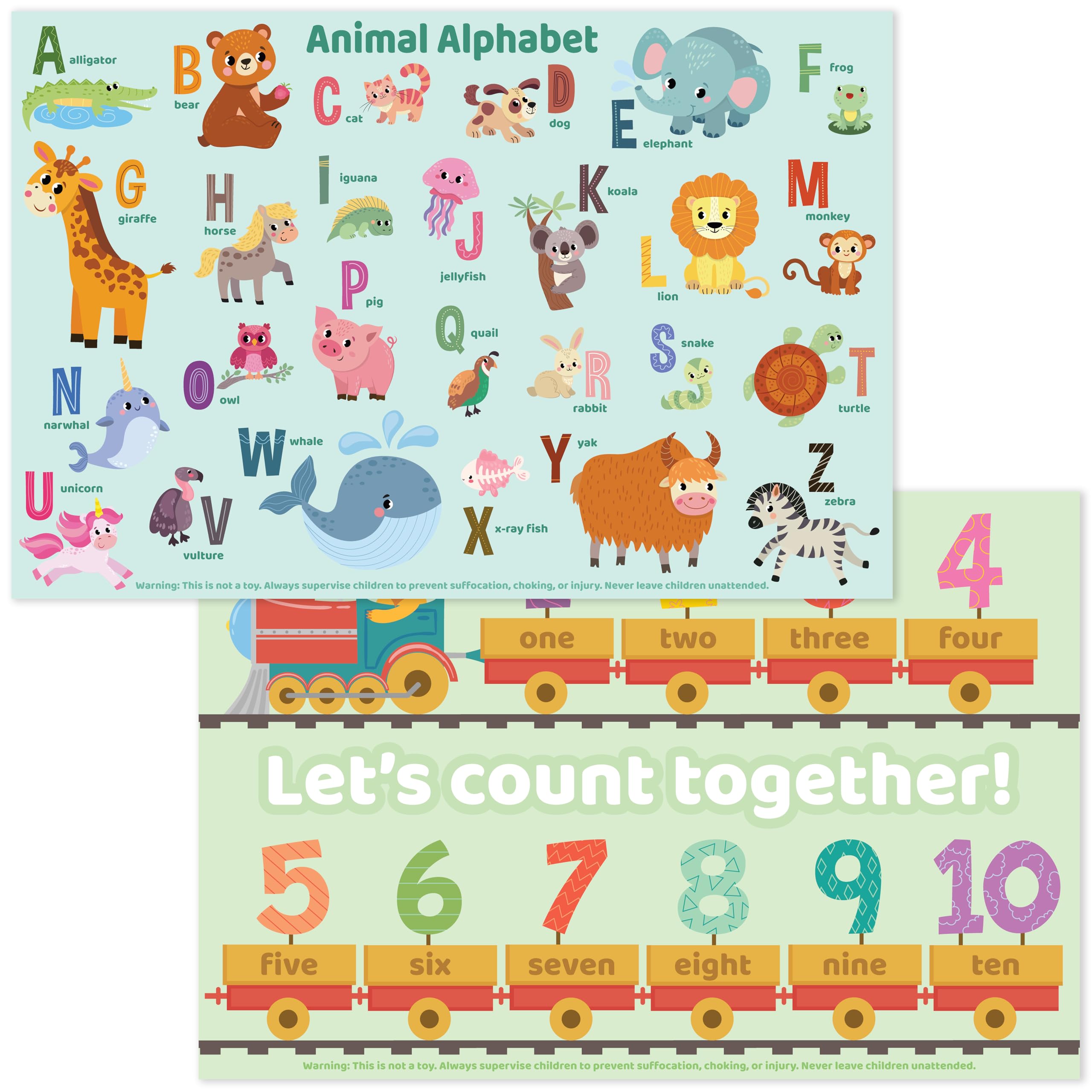 Disposable Baby Placemats for Toddlers & Kids - 40 Pack Waterproof Dining Mats for Restaurants, Travel & Home Use - ABC, Numbers & Animal Learning Mats - Perfect for High Chairs, Picnics & On-the-Go Meals